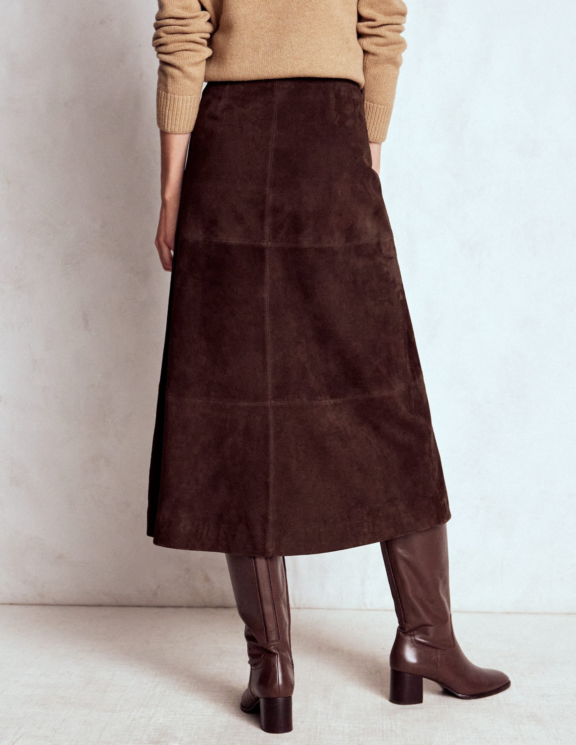 Suede Midi Skirt-Dark Chocolate - Image 3