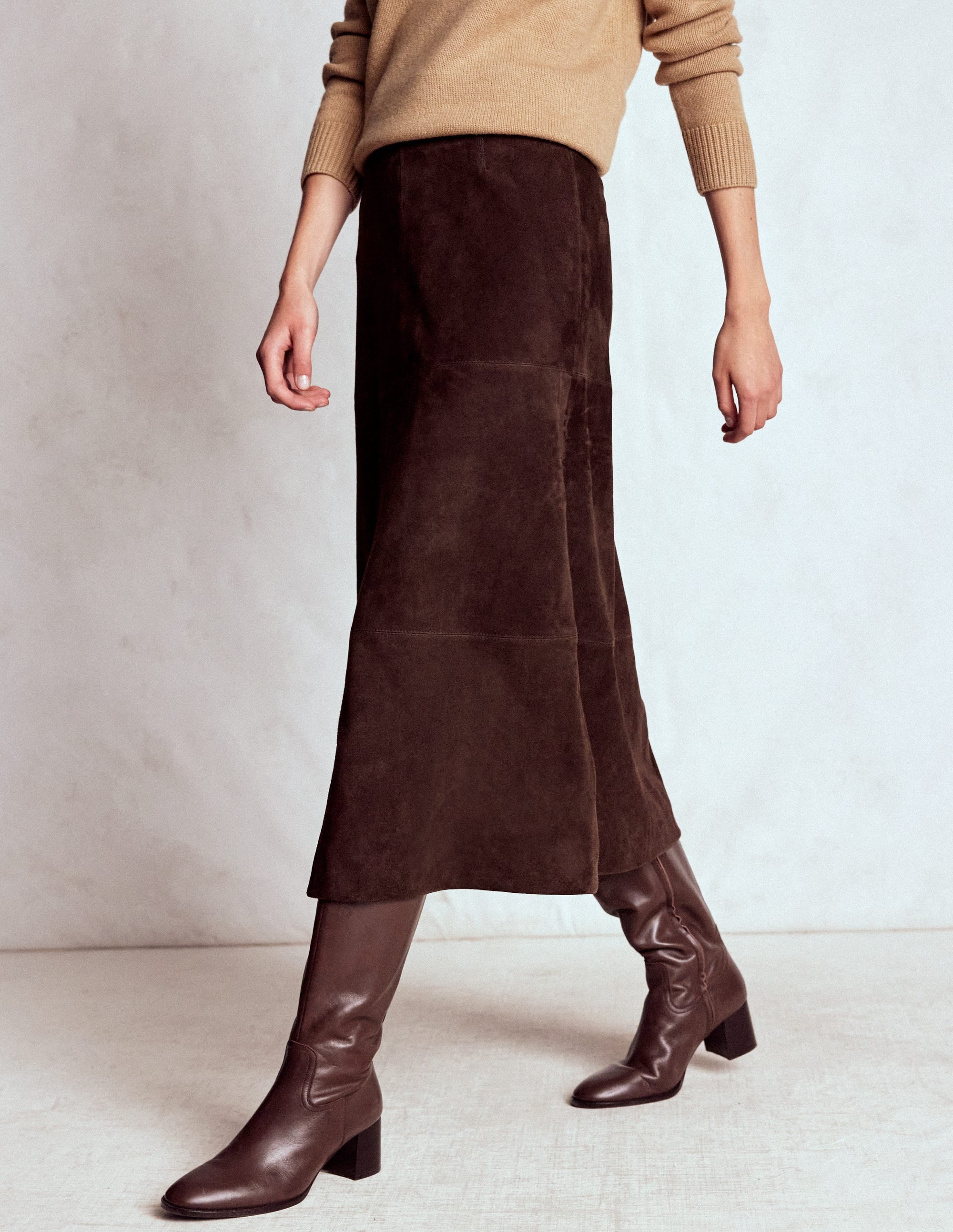 Suede Midi Skirt-Dark Chocolate - Image 4