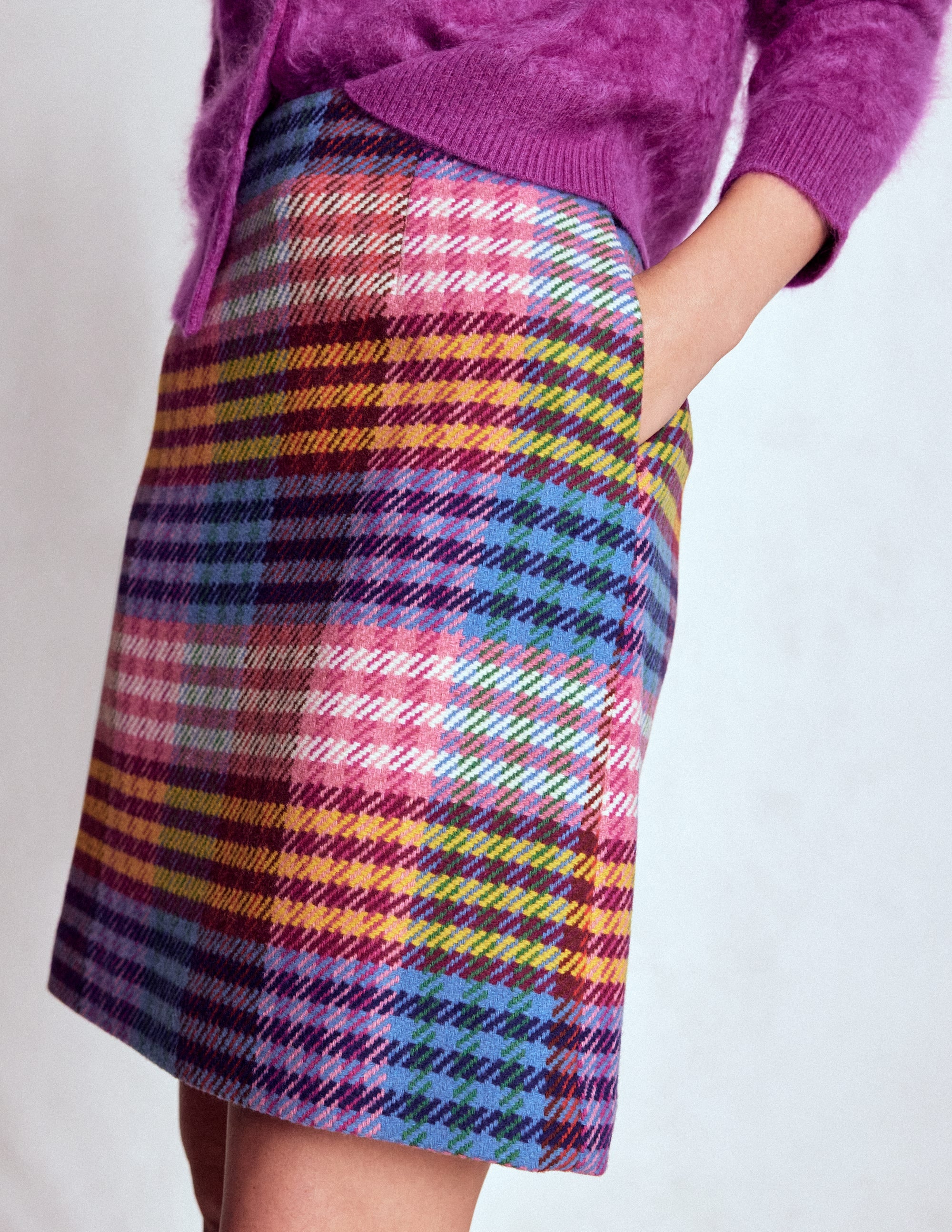 Wool Blend A-Line Skirt-Rainbow Blanket MultiGingham - Image 2