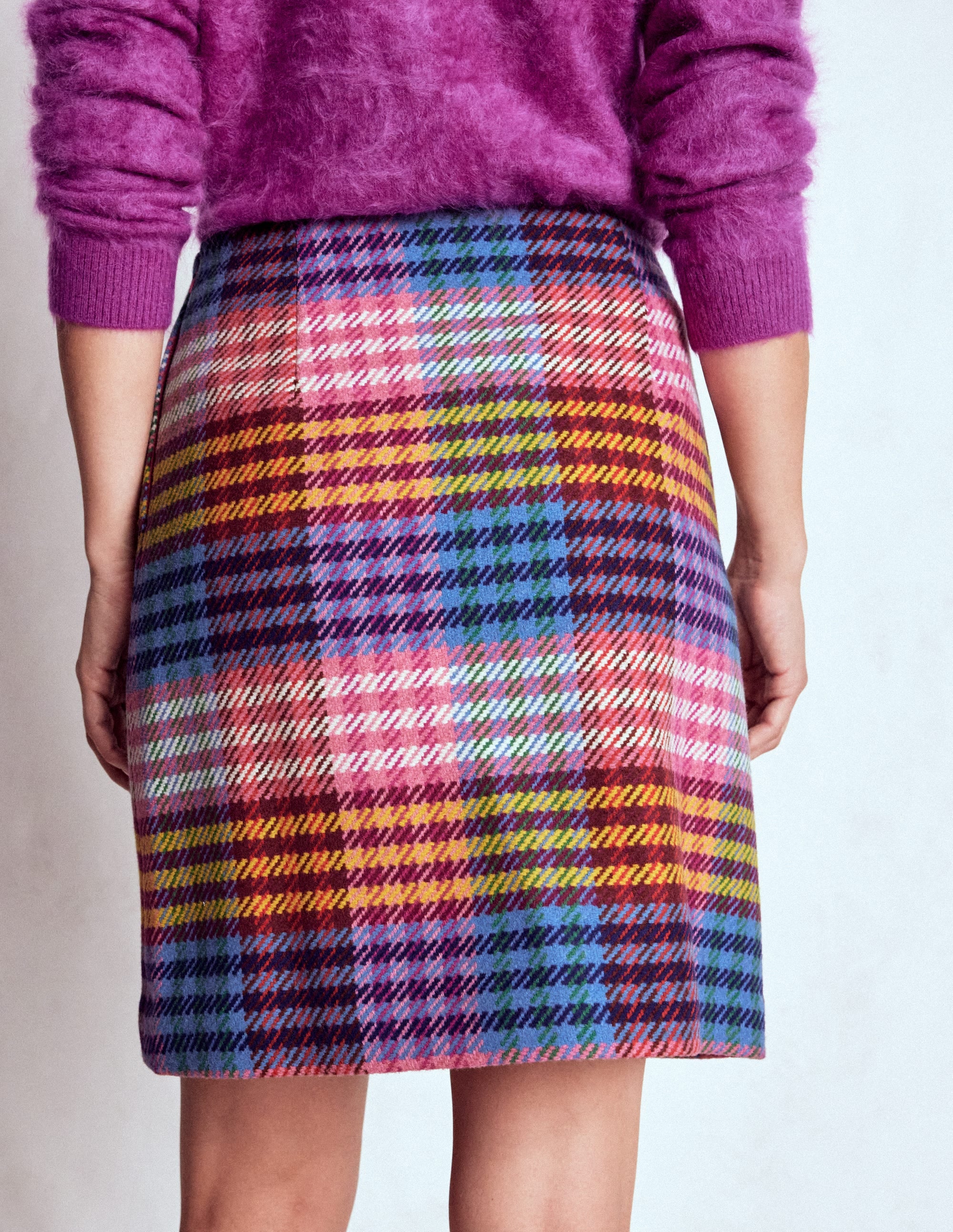 Wool Blend A-Line Skirt-Rainbow Blanket MultiGingham - Image 3