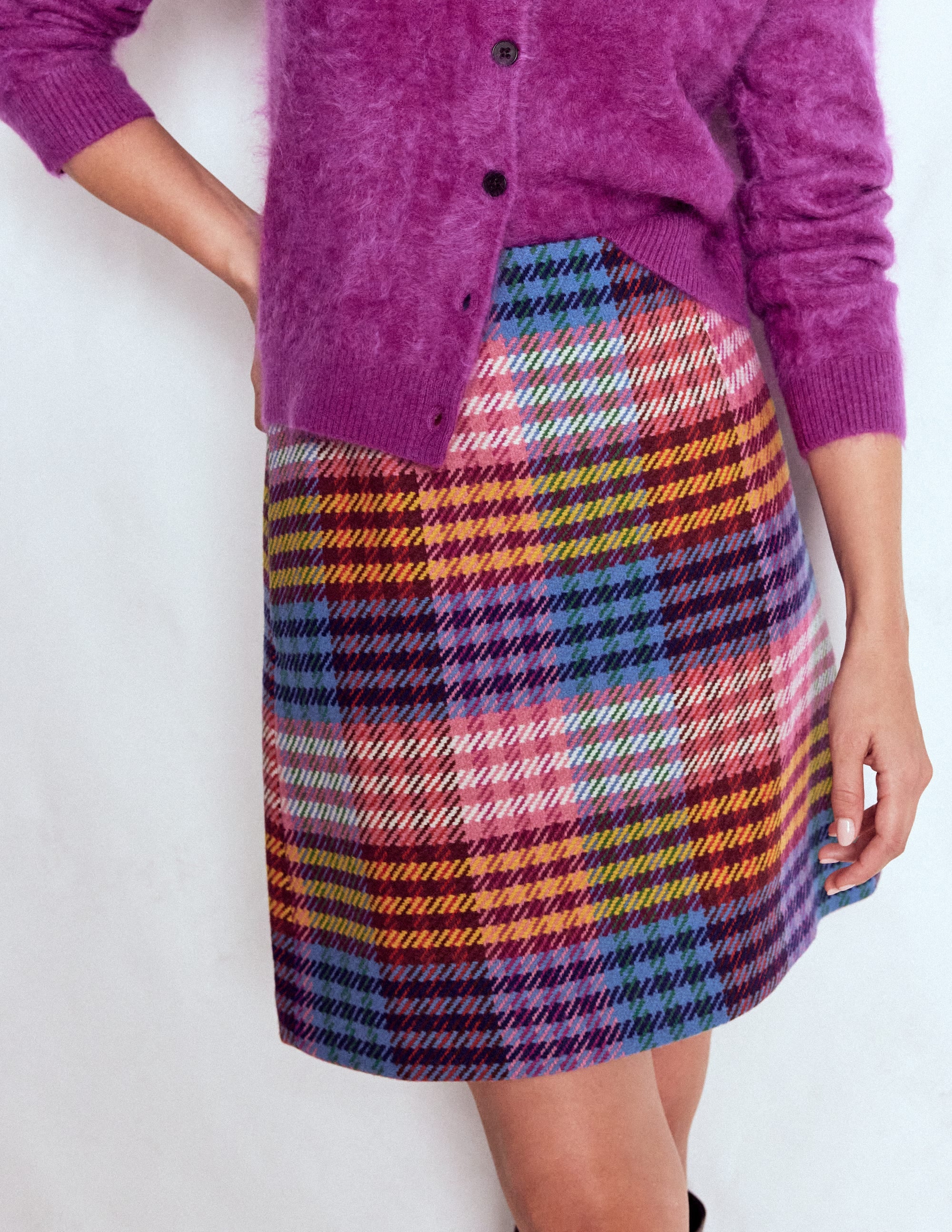 Wool Blend A-Line Skirt-Rainbow Blanket MultiGingham - Image 5