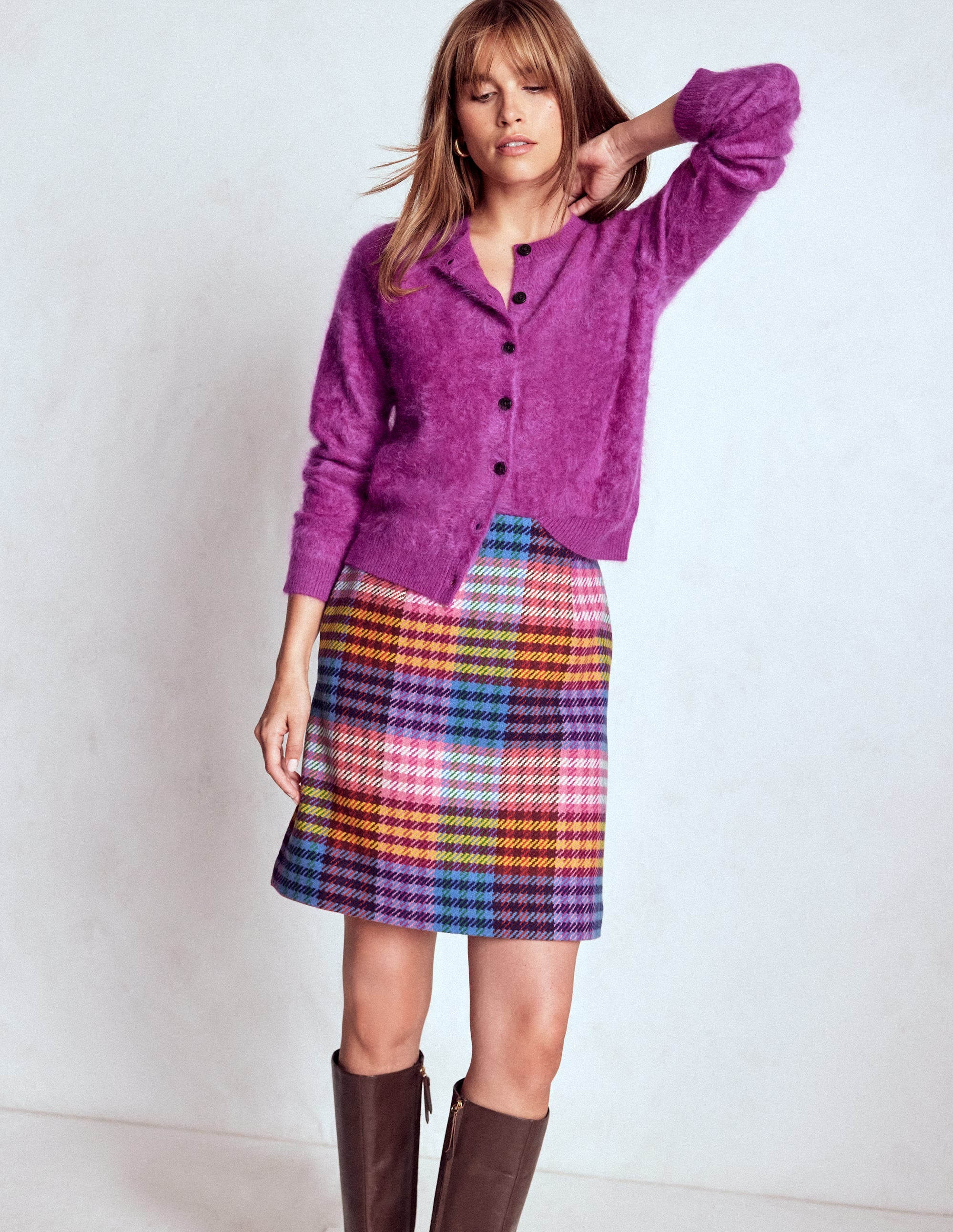 Wool Blend A-Line Skirt-Rainbow Blanket MultiGingham - Image 6
