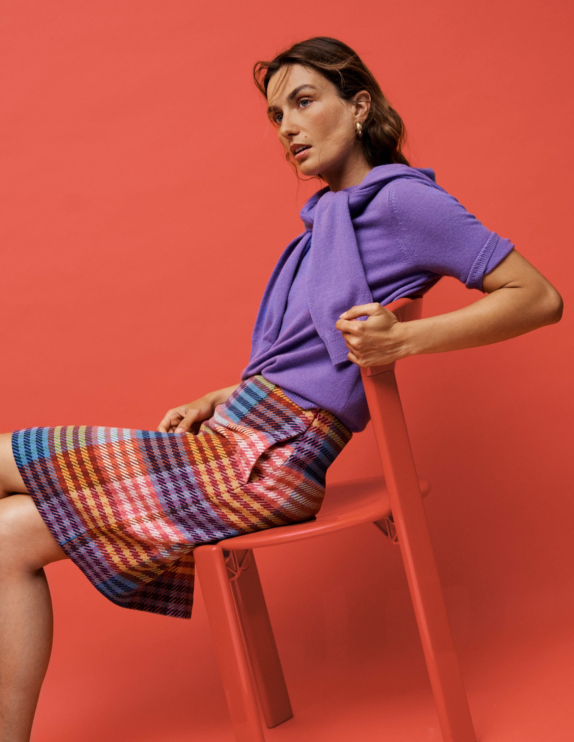 Wool Blend A-Line Skirt-Rainbow Blanket MultiGingham - Image 7