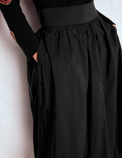 Bubble Hem Midi Skirt-Black-2