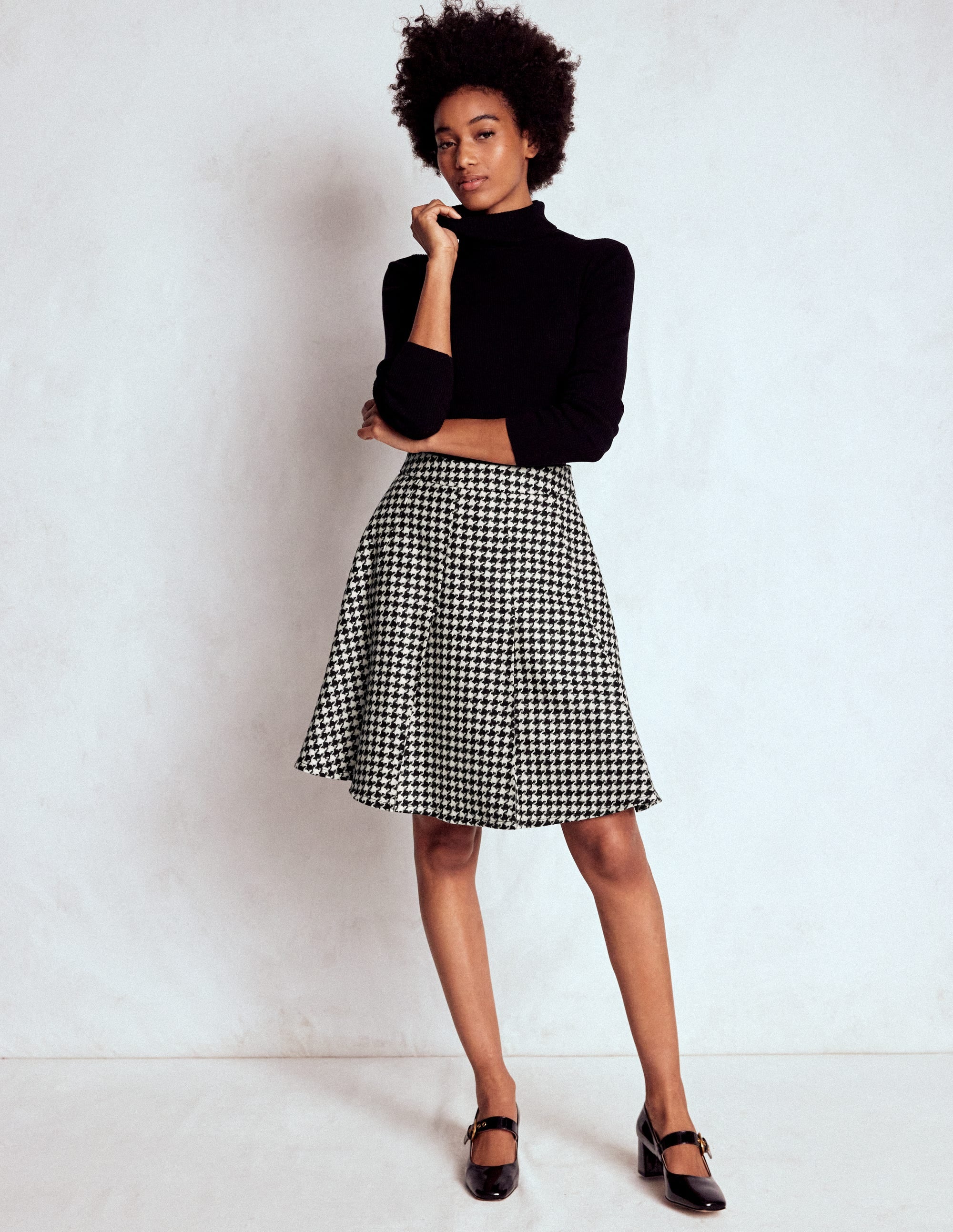 Flippy Wool Skirt-Black Dogstooth | Boden USA