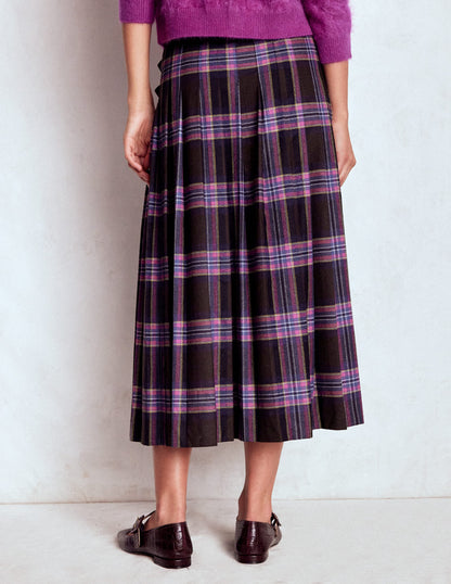 Josephine Wool Kilt Skirt-Brown, Teal & Pink Check-3