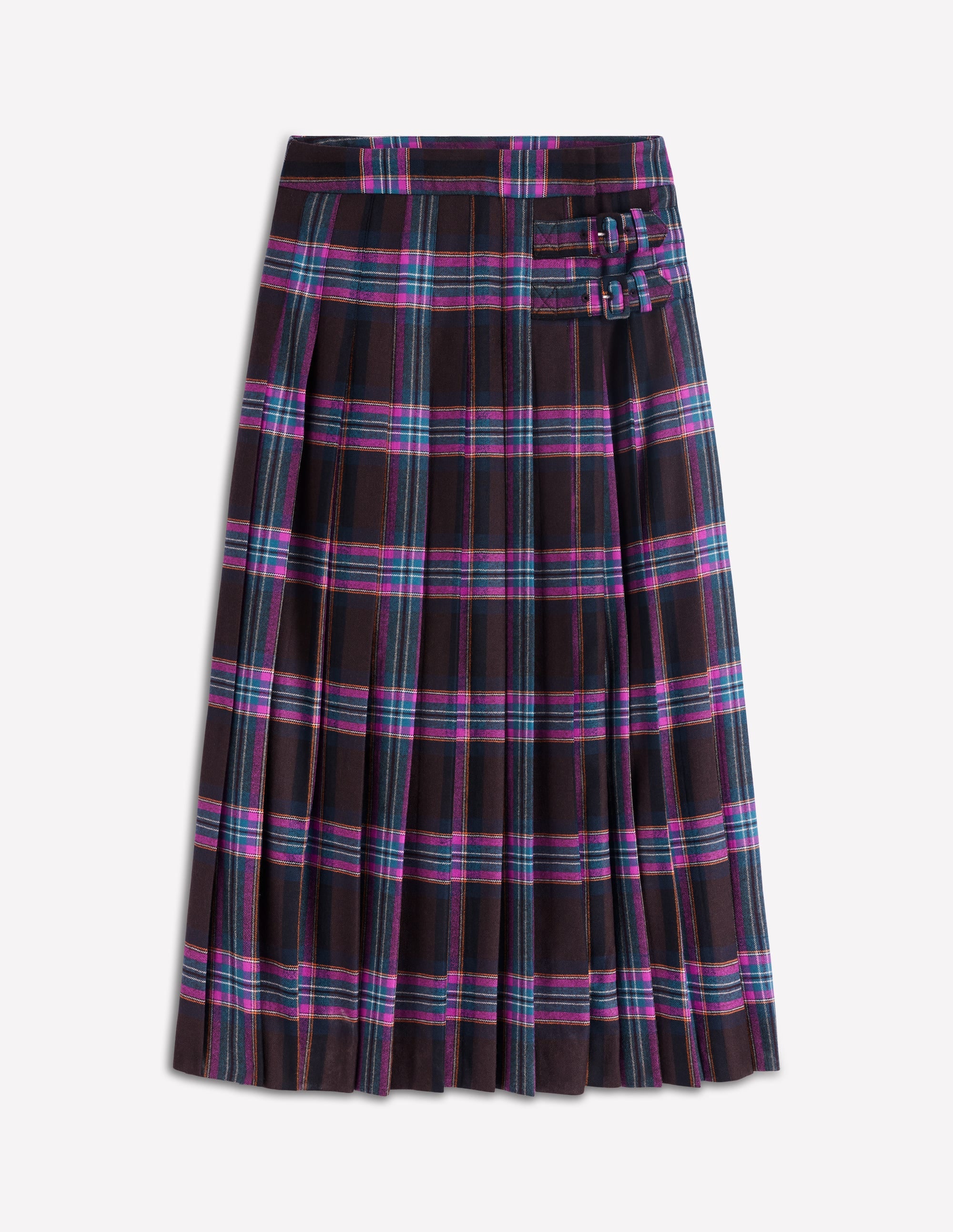 Josephine Wool Kilt Skirt - Brown, Teal & Pink Check | Boden USA
