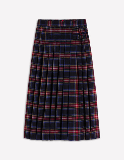 Josephine Wool Kilt Skirt-Navy, Green and Red Check-6