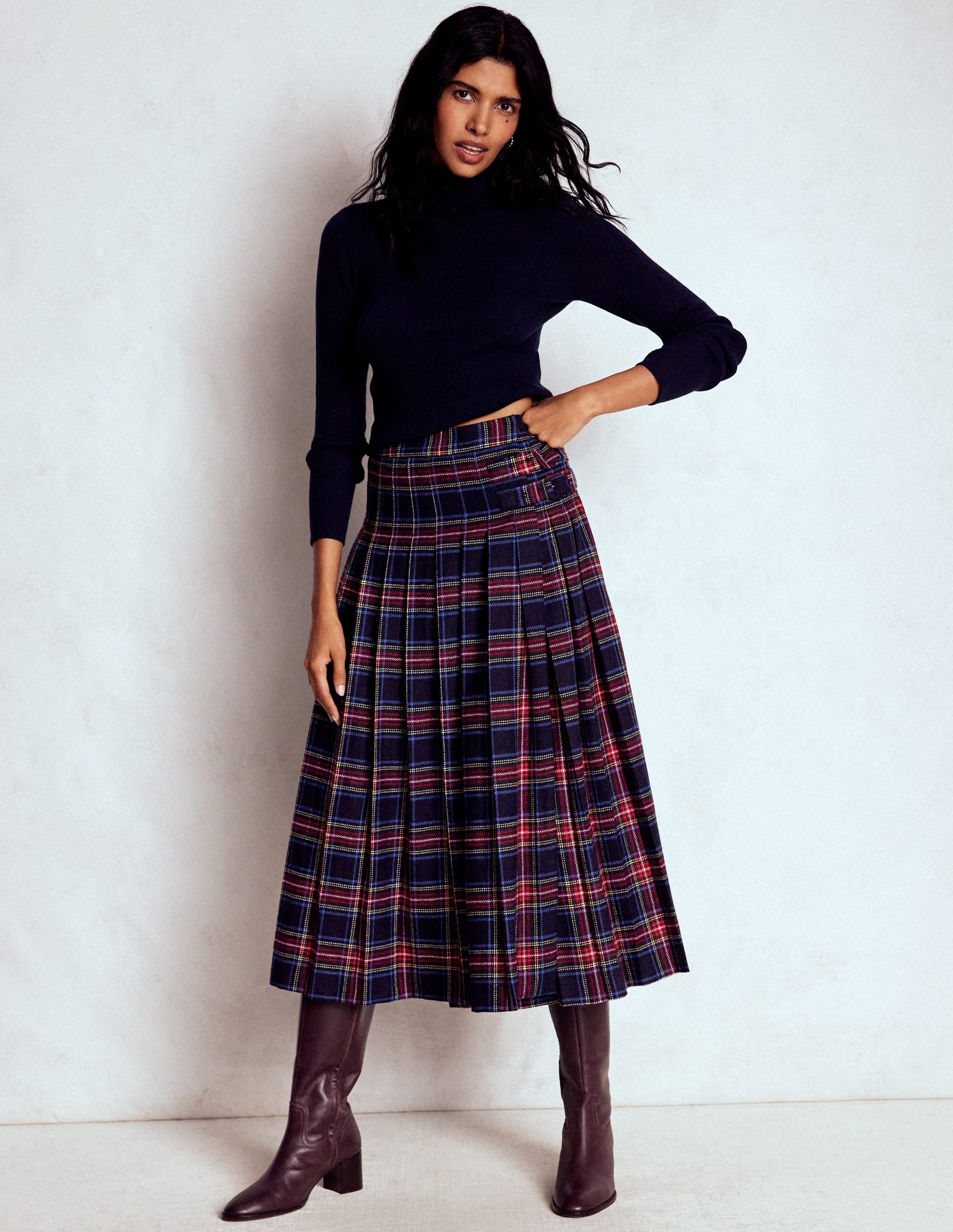 Josephine Wool Kilt Skirt-Navy, Green and Red Check | Boden USA