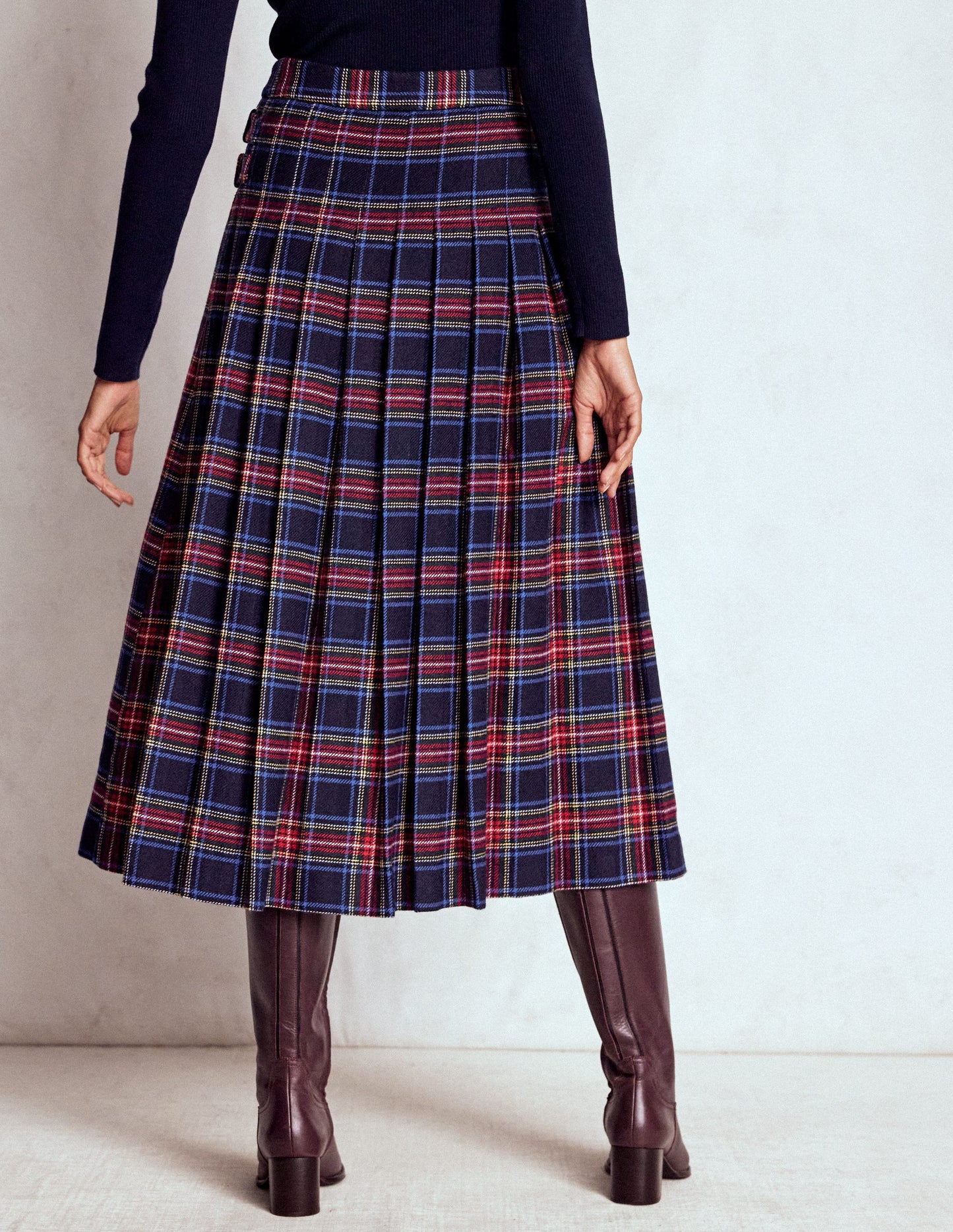 Josephine Wool Kilt Skirt-Navy, Green and Red Check