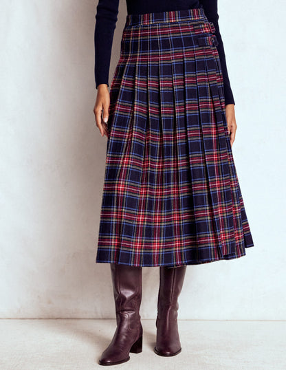 Josephine Wool Kilt Skirt-Navy, Green and Red Check-5