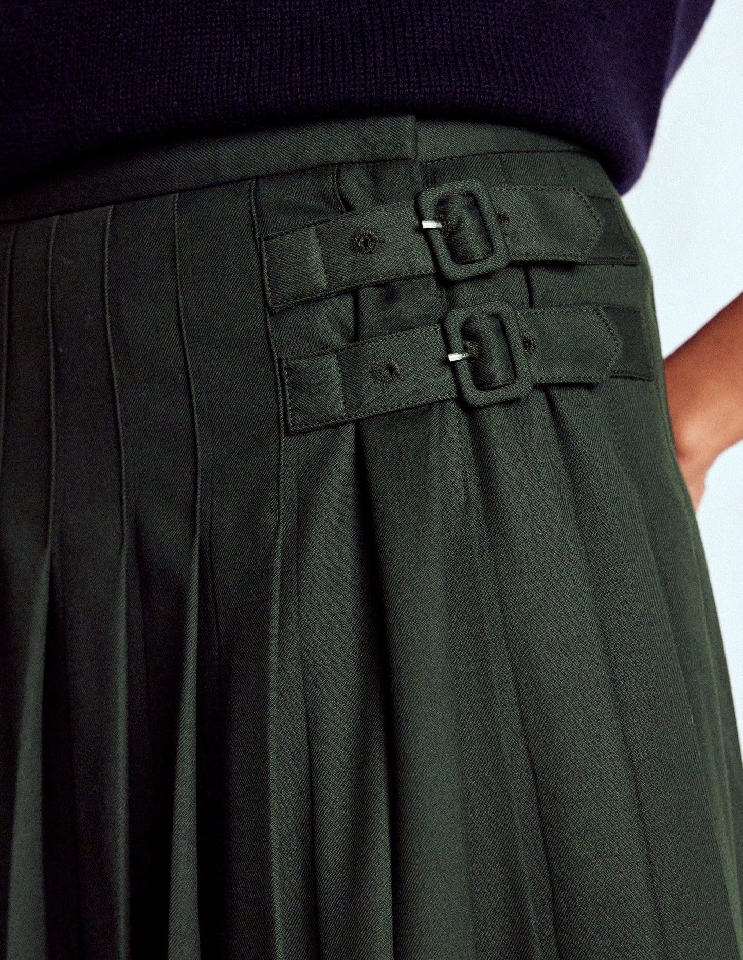 Josephine Kilt Midi Skirt-Hunter Green