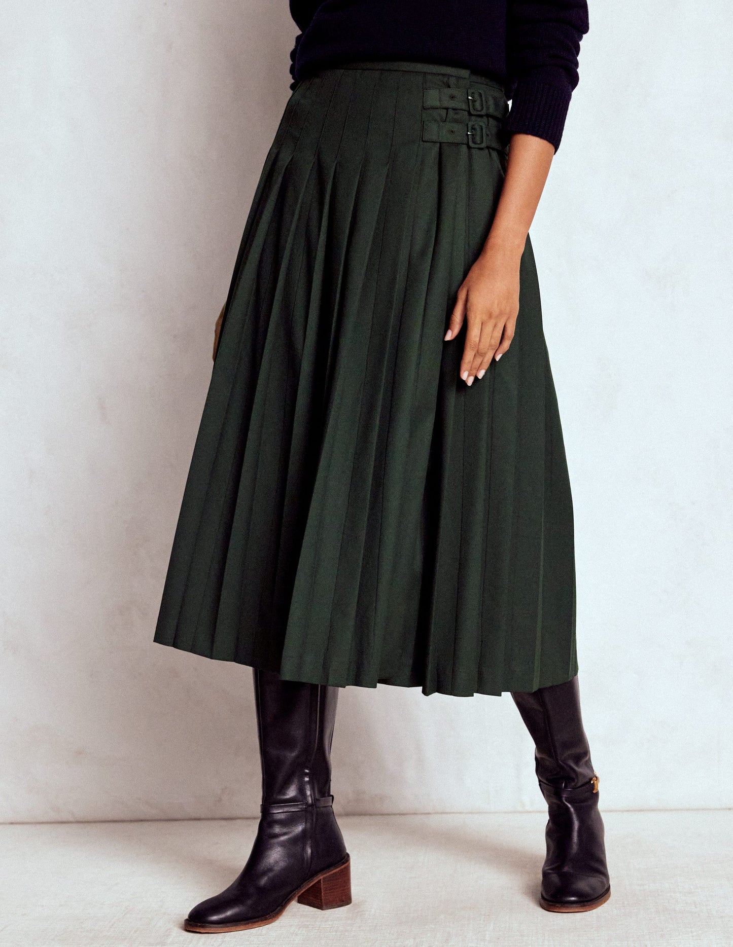 Josephine Kilt Midi Skirt-Hunter Green