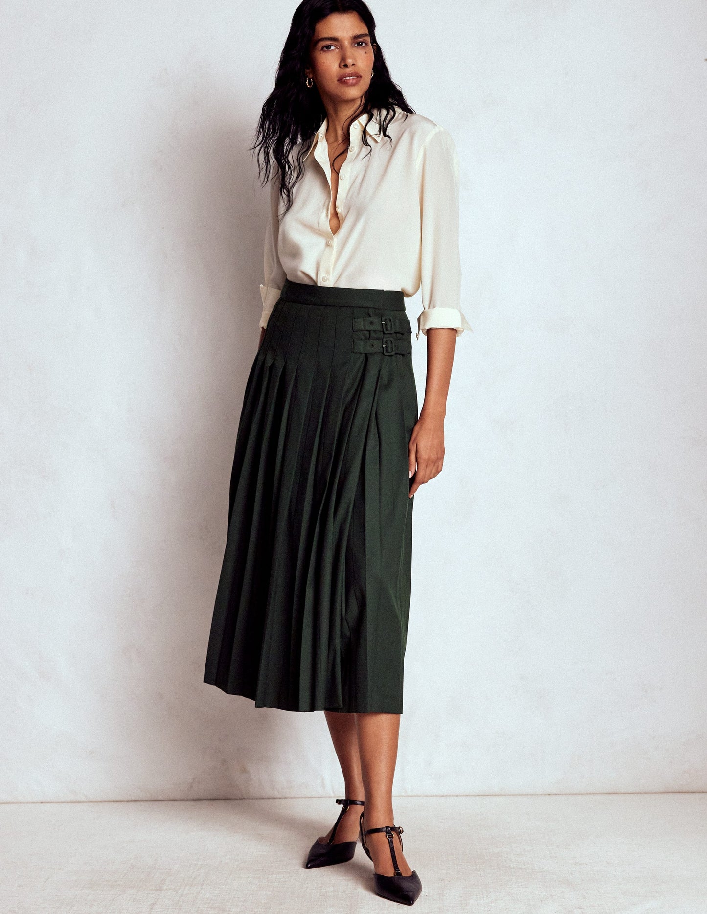 Josephine Kilt Midi Skirt-Hunter Green