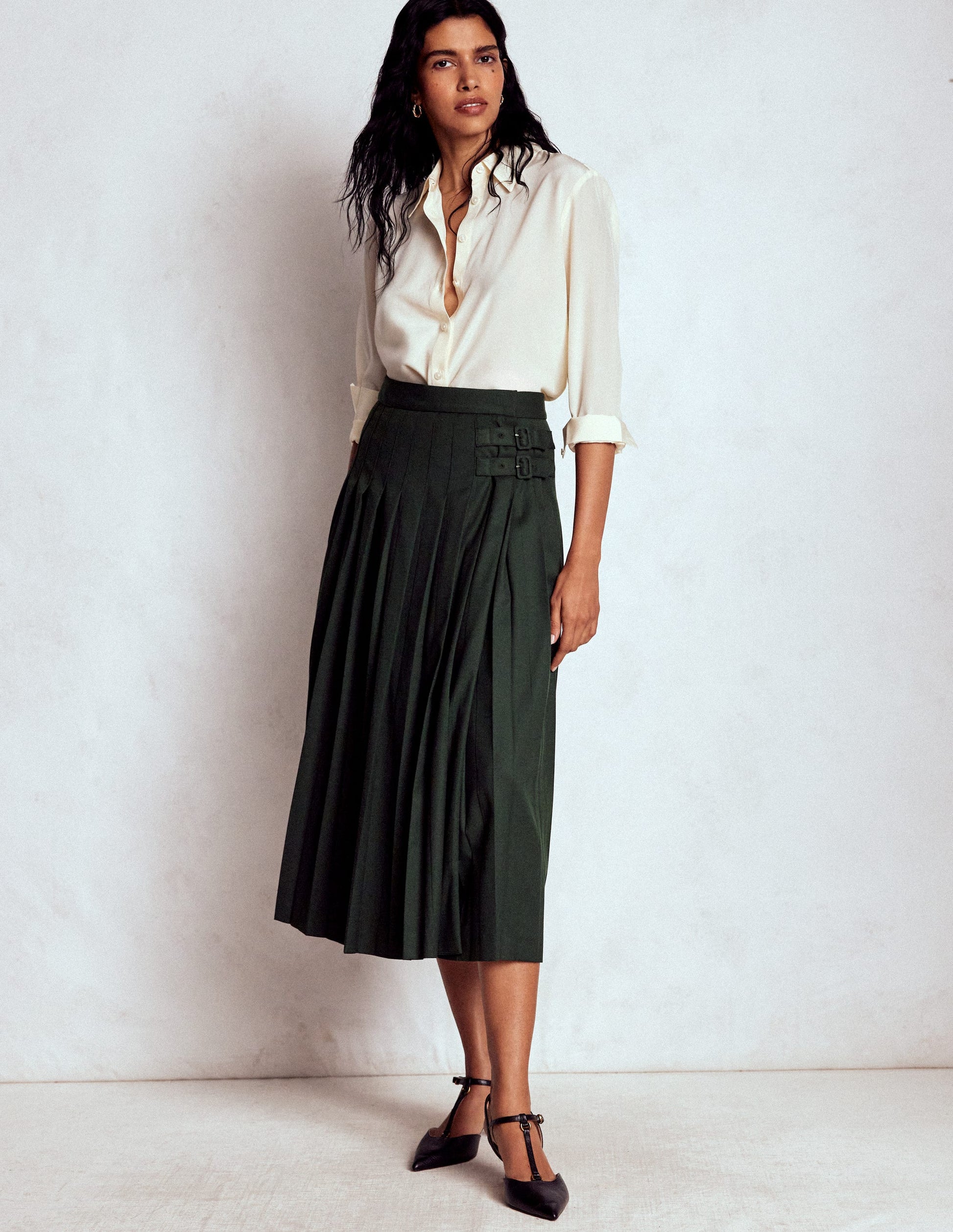 Josephine Kilt Midi Skirt-Hunter Green-5