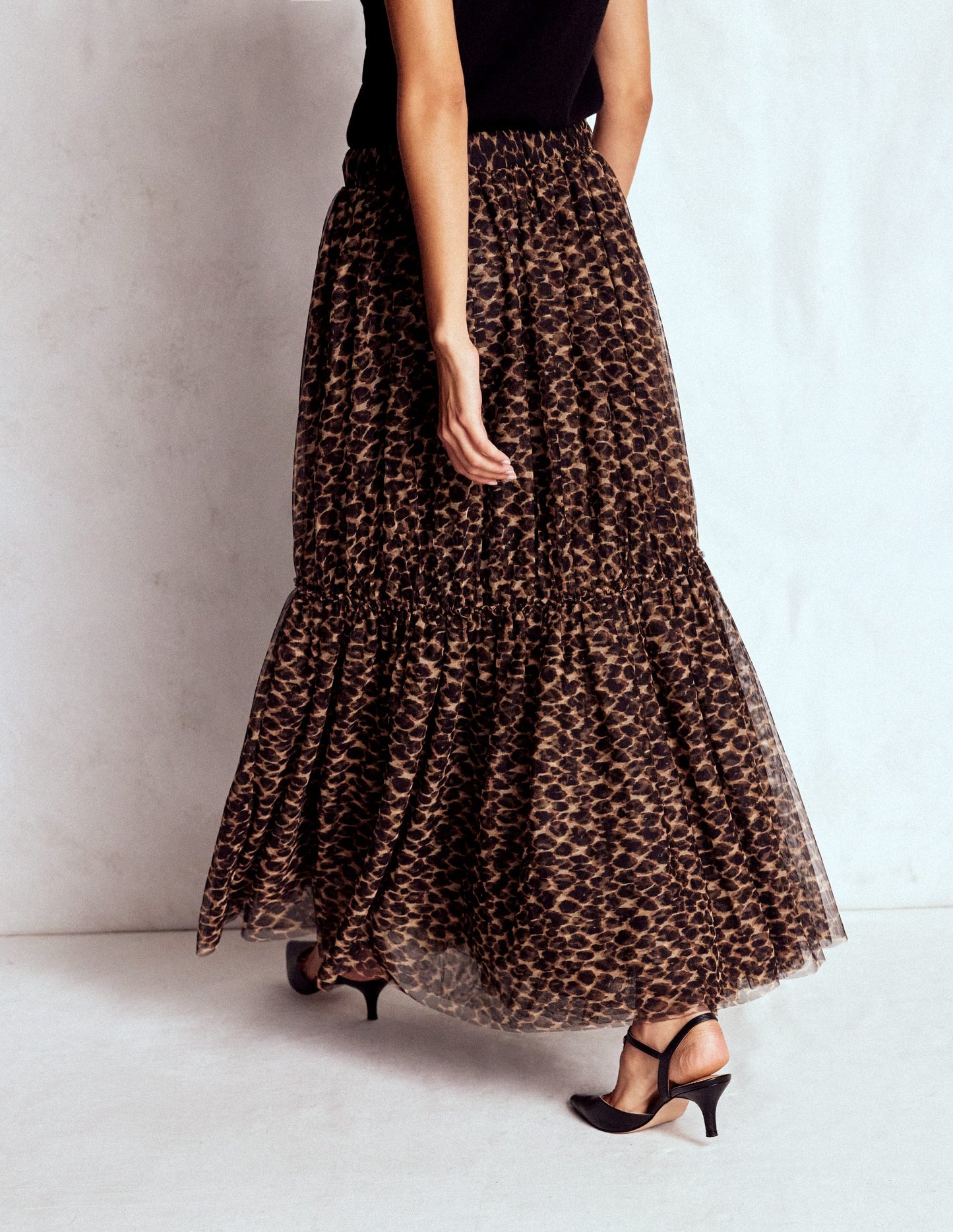 Anna Tulle Midi Skirt-Leopard