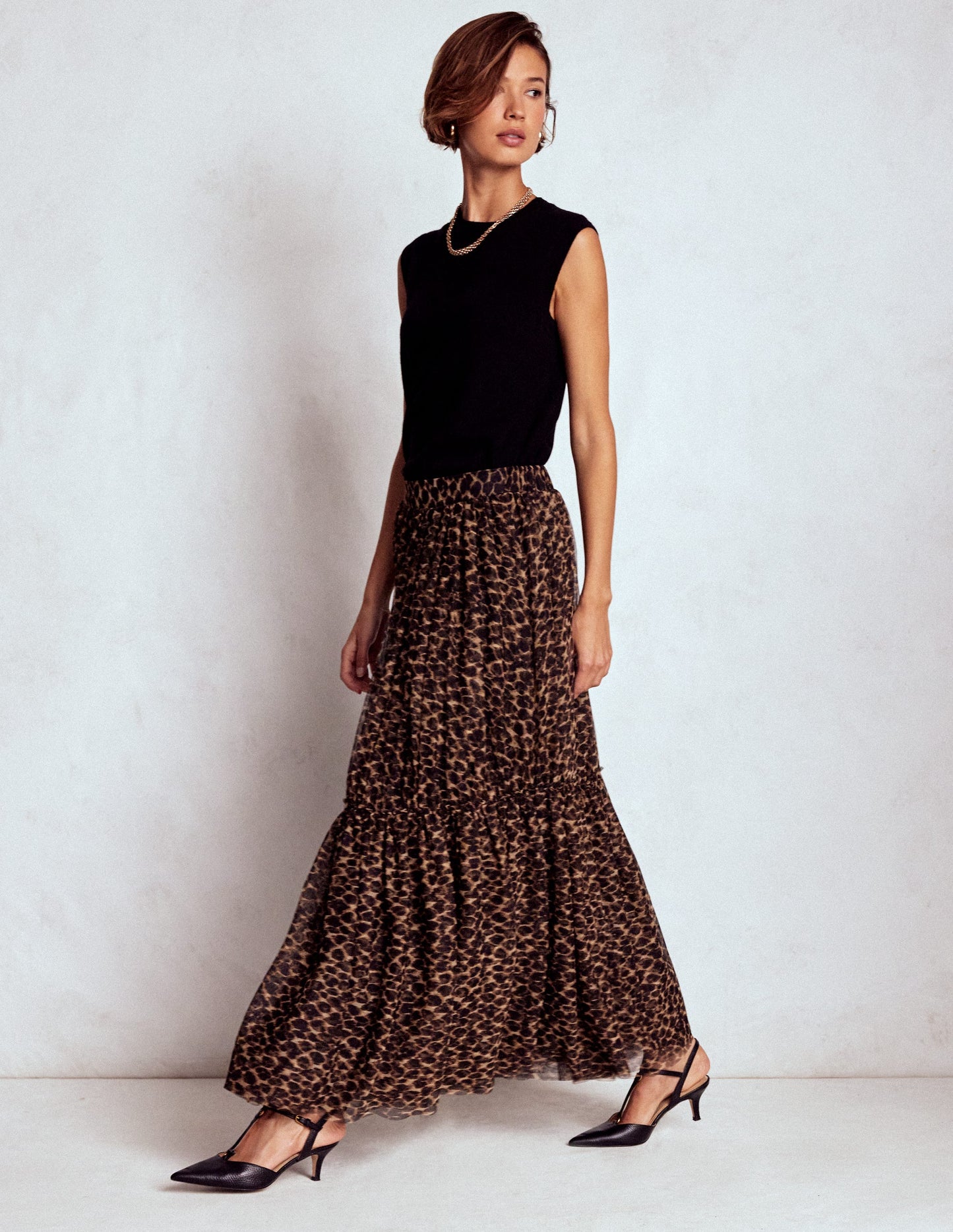 Anna Tulle Midi Skirt-Leopard