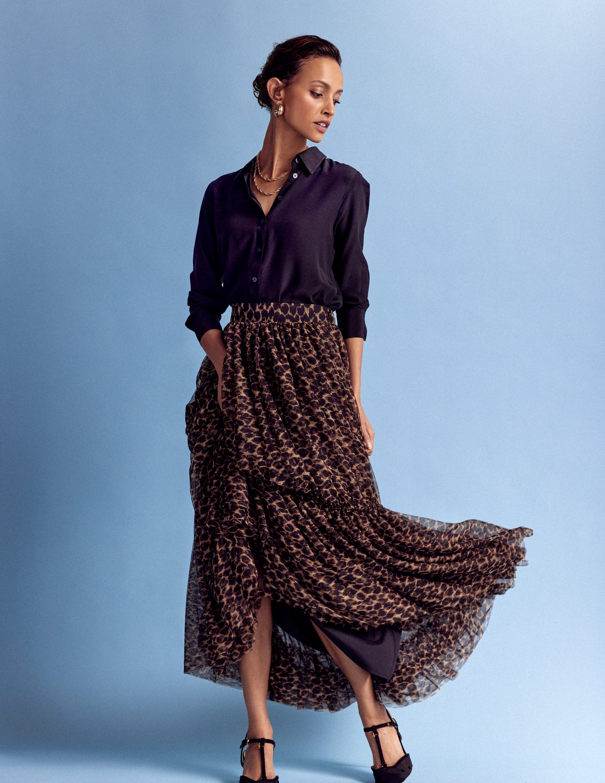 Anna Tulle Midi Skirt-Leopard-6