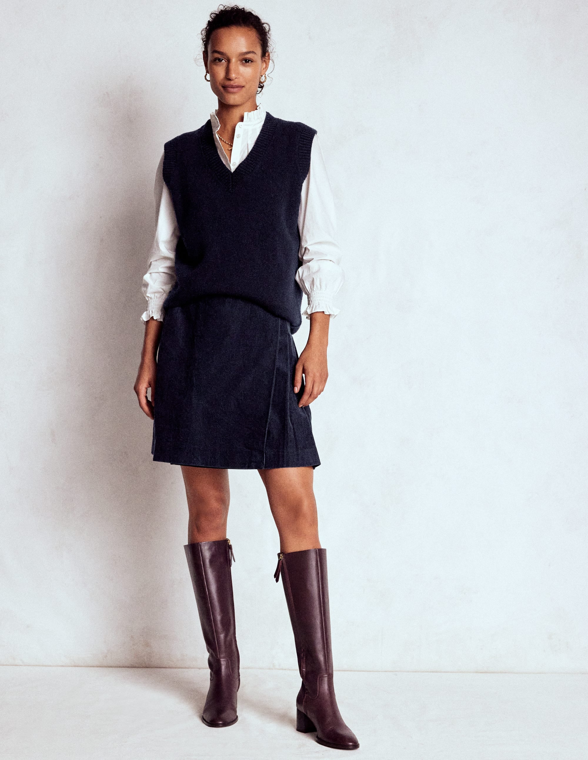 Helen Cord Kilt Skirt-Navy - Image 1