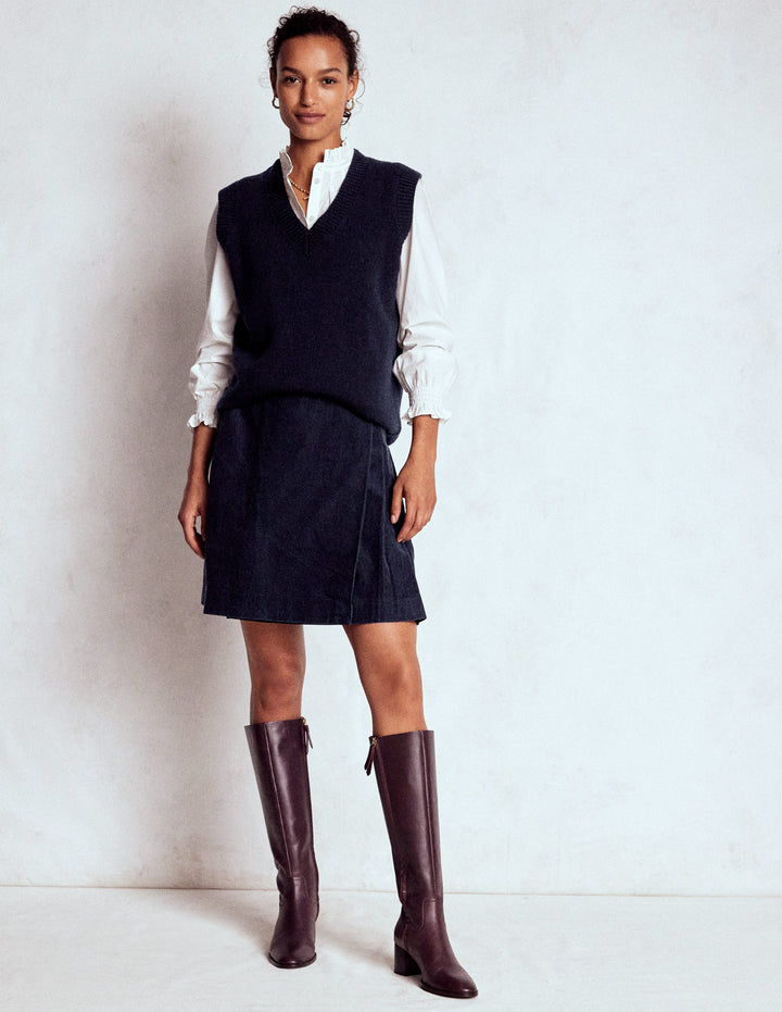 Helen Cord Kilt Skirt-Navy