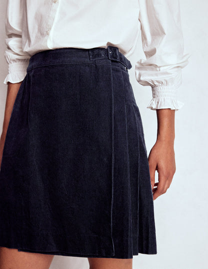 Helen Cord Kilt Skirt-Navy-2