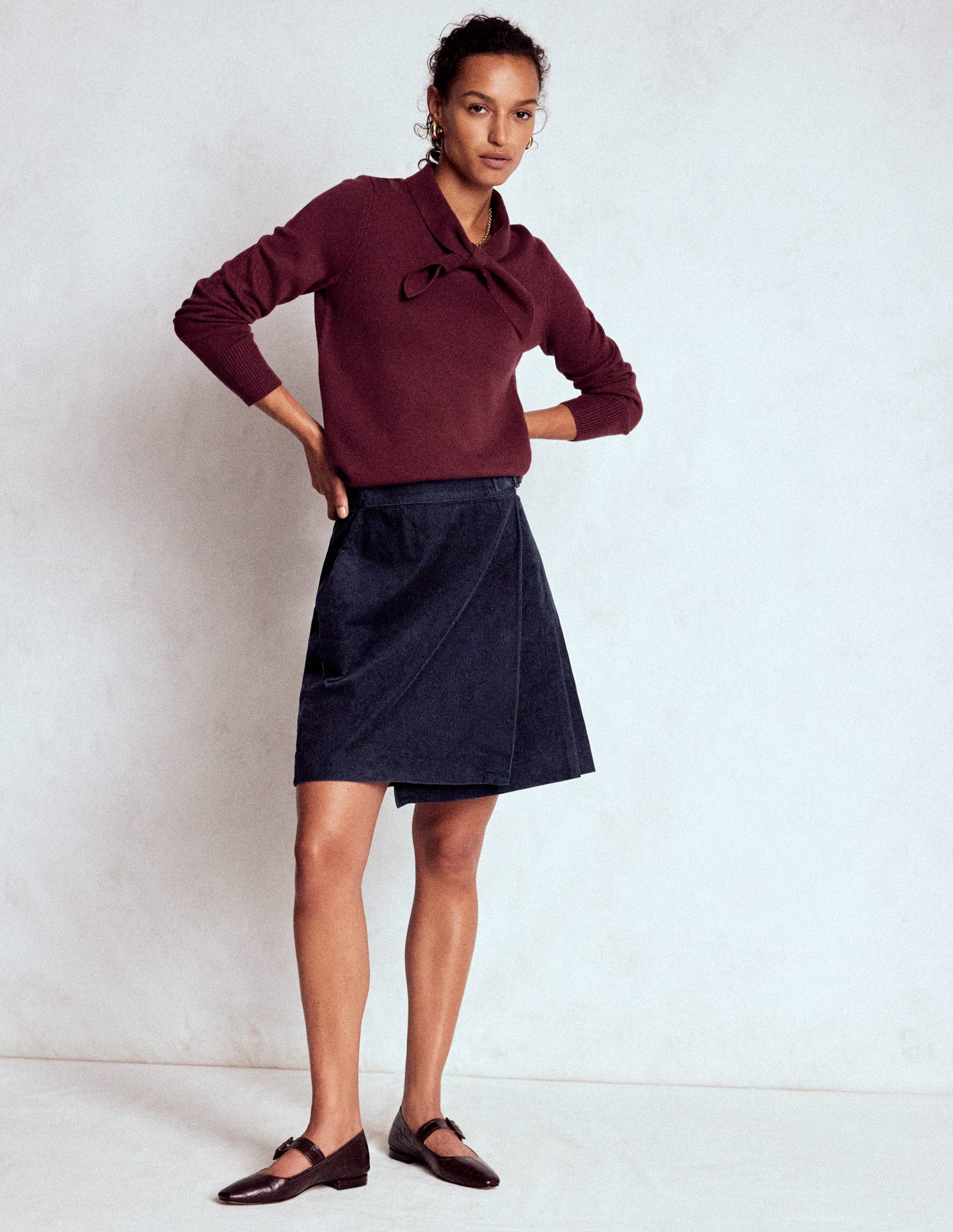 Helen Cord Kilt Skirt-Navy