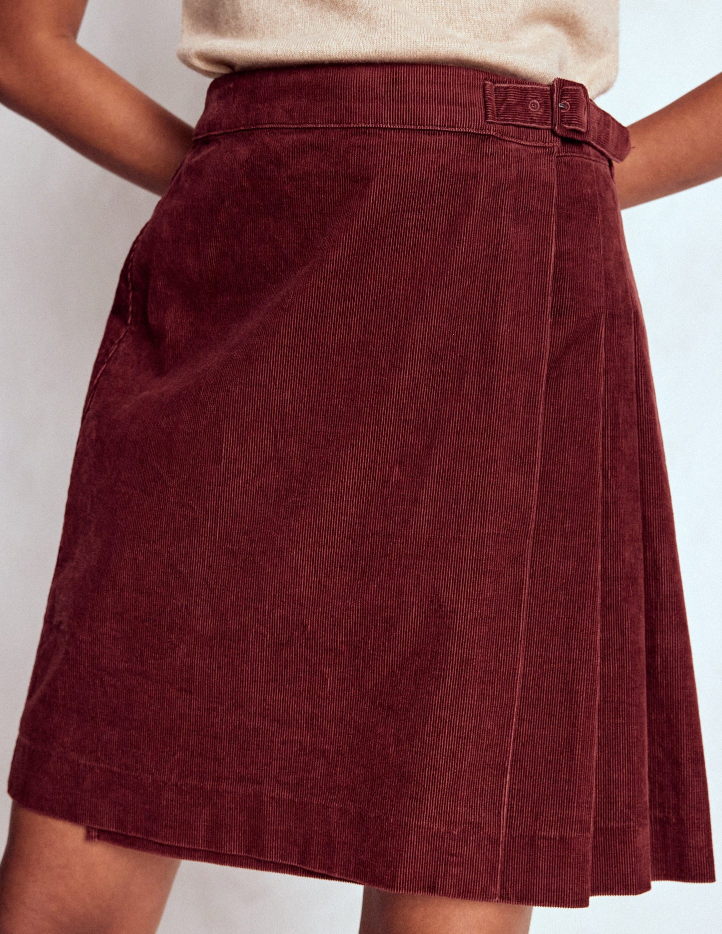 Helen Cord Kilt Skirt-Chestnut