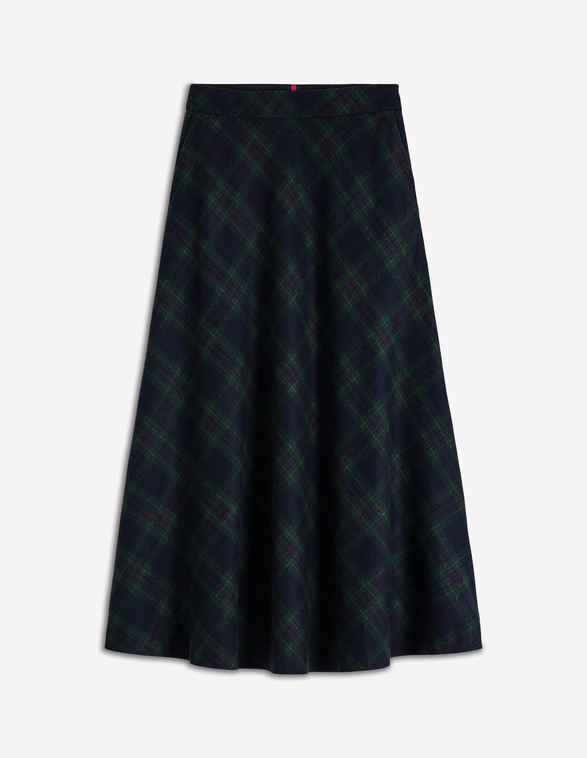 Hayley Wool Midi Skirt-Navy and Green Tonal Check-6