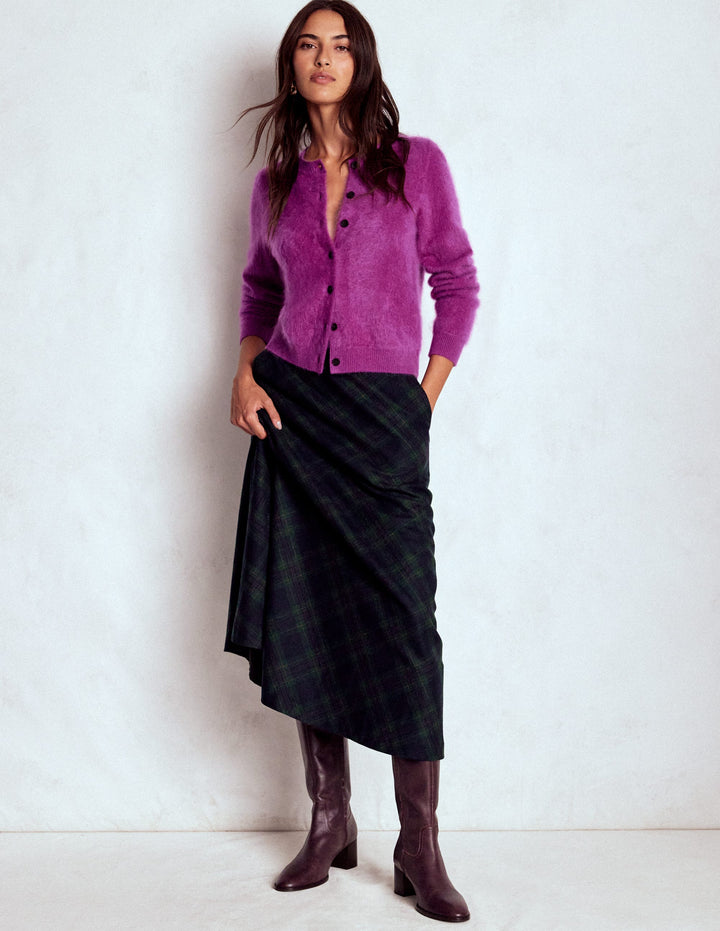 Hayley Wool Midi Skirt-Navy and Green Tonal Check