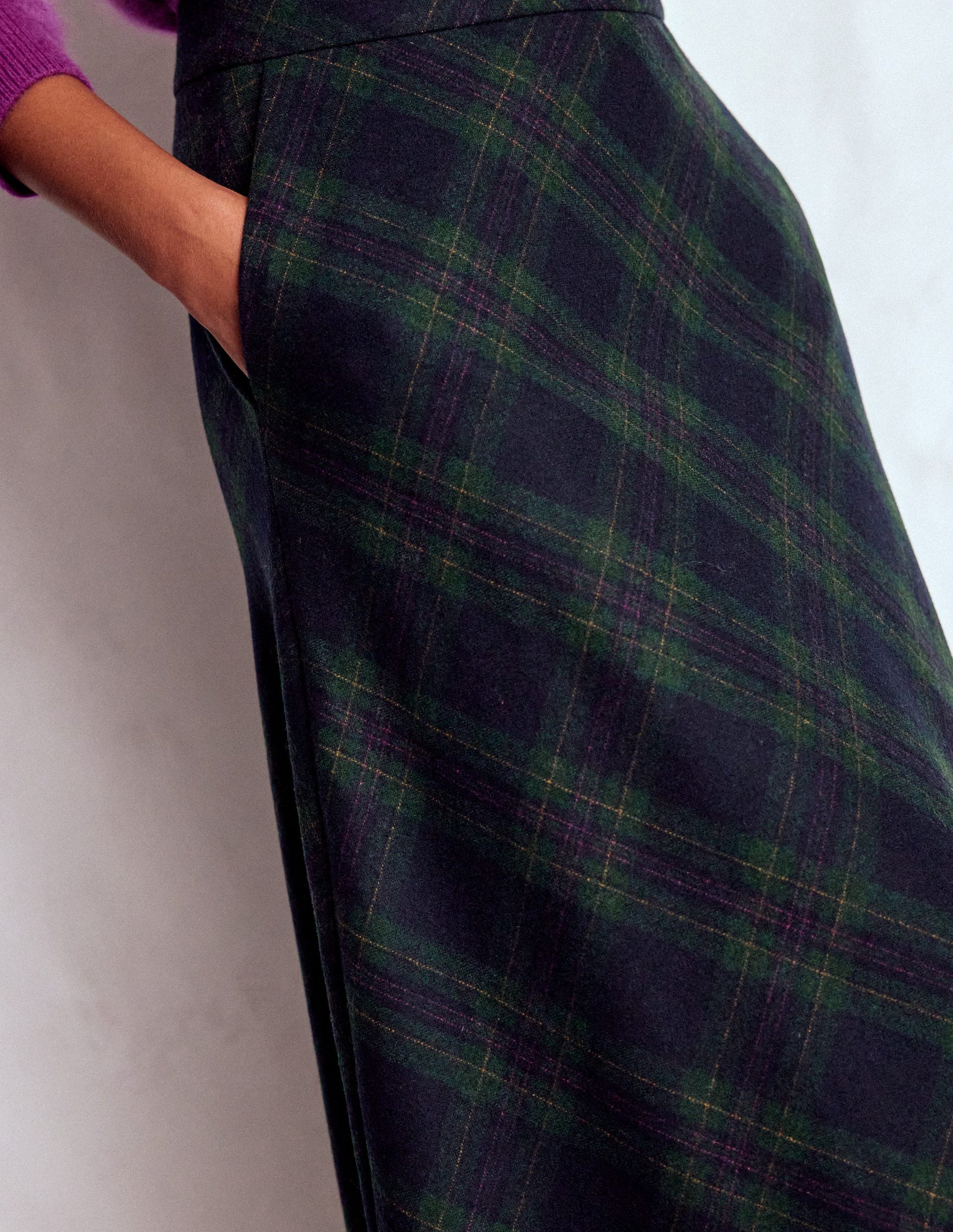 Hayley Wool Midi Skirt-Navy and Green Tonal Check-2