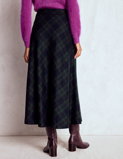 Hayley Wool Midi Skirt-Navy and Green Tonal Check-3