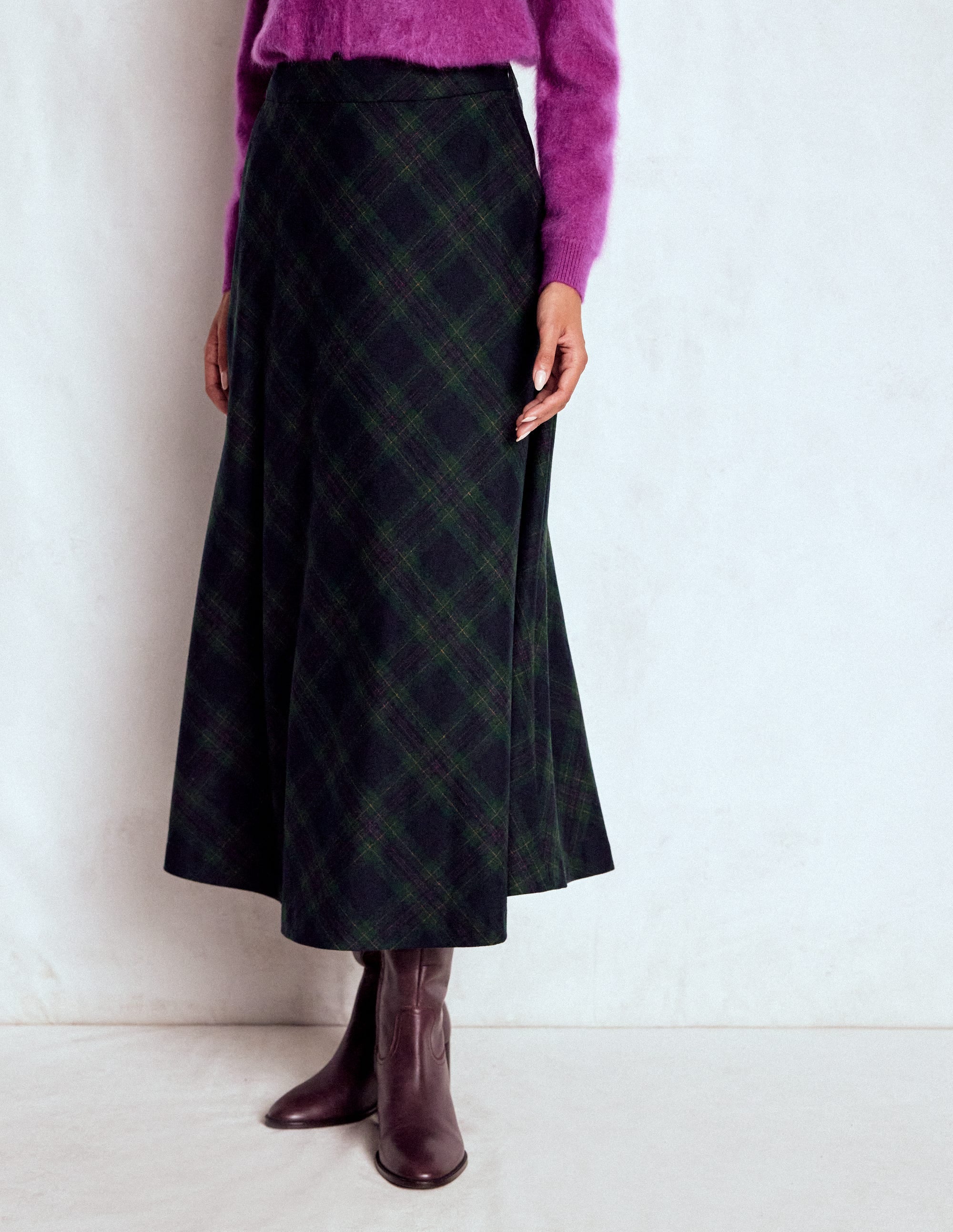 Hayley Wool Midi Skirt-Navy and Green Tonal Check - Image 4