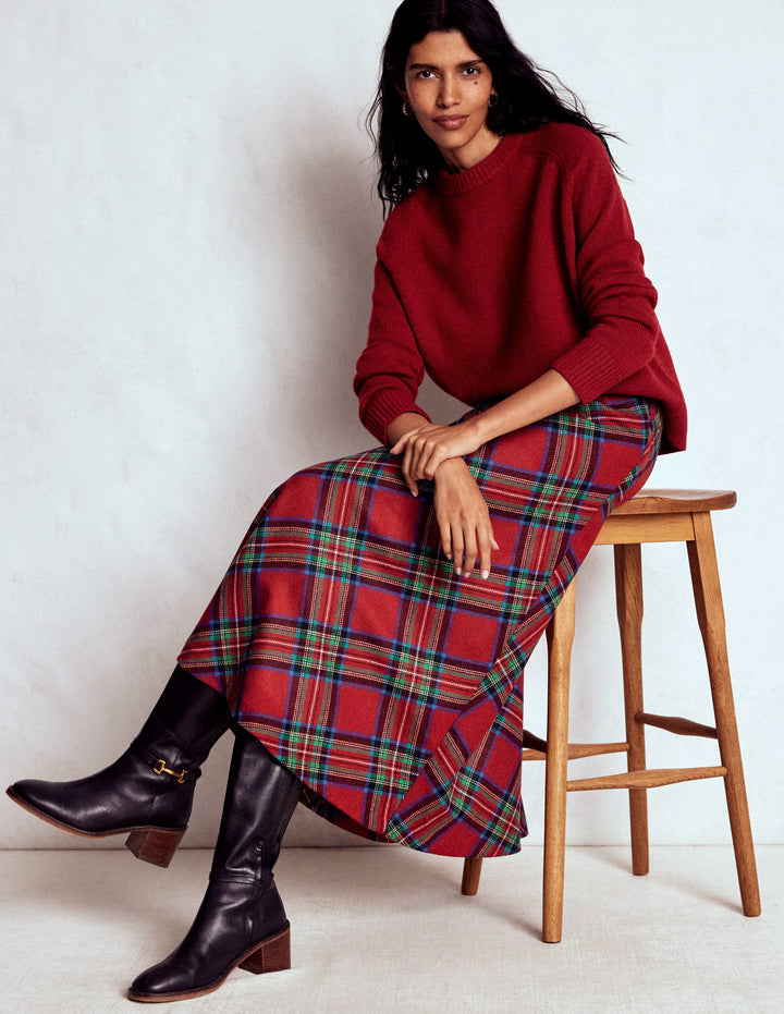 Hayley Wool Midi Skirt-Red, Blue and Green Check