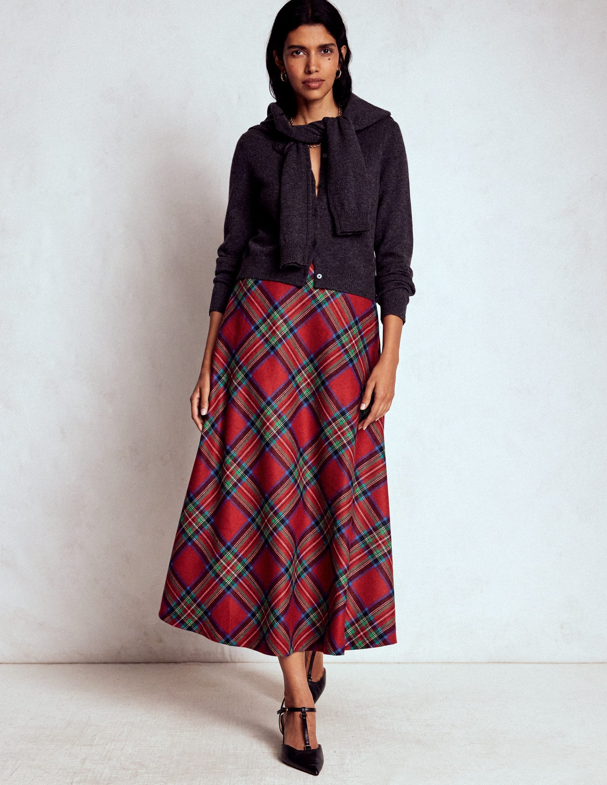 Hayley Wool Midi Skirt-Red, Blue and Green Check-5