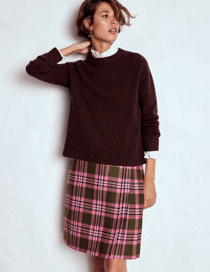 Helen Wool Kilt Skirt-Olive, Green and Pink Check-5