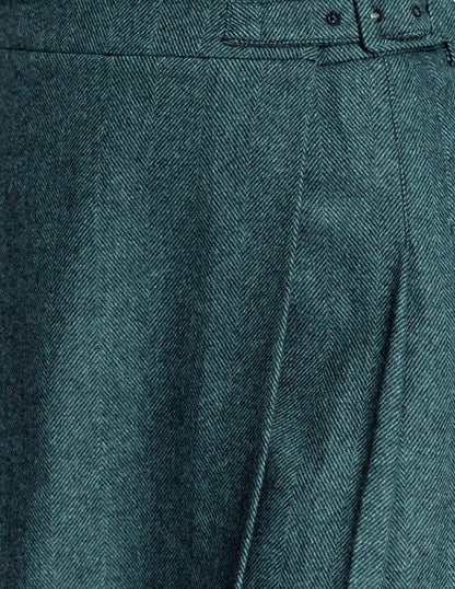 Helen Wool Kilt Skirt-Green and Navy Herringbone-2