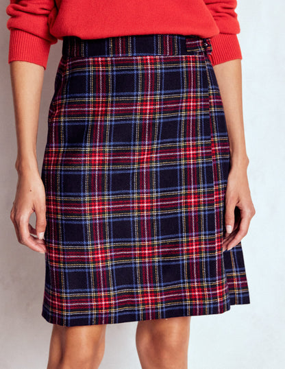 Helen Wool Kilt Skirt-Navy, Green and Red Check-4