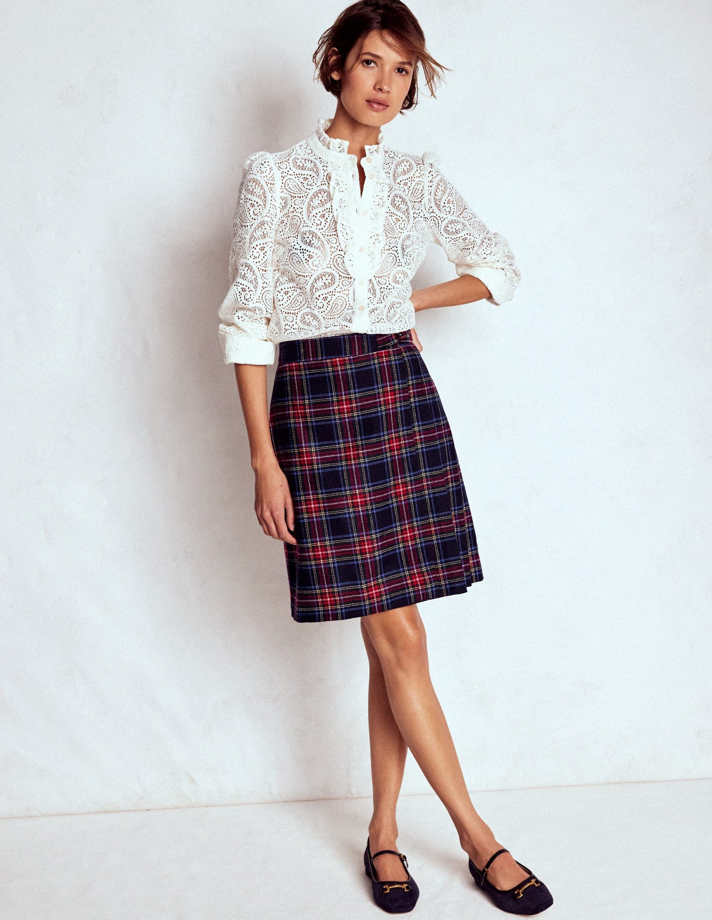 Helen Wool Kilt Skirt-Navy, Green and Red Check