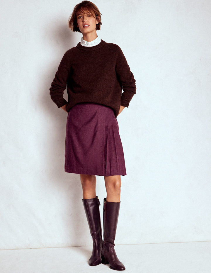 Helen Wool Kilt Skirt-Maroon and Purple Herringbone