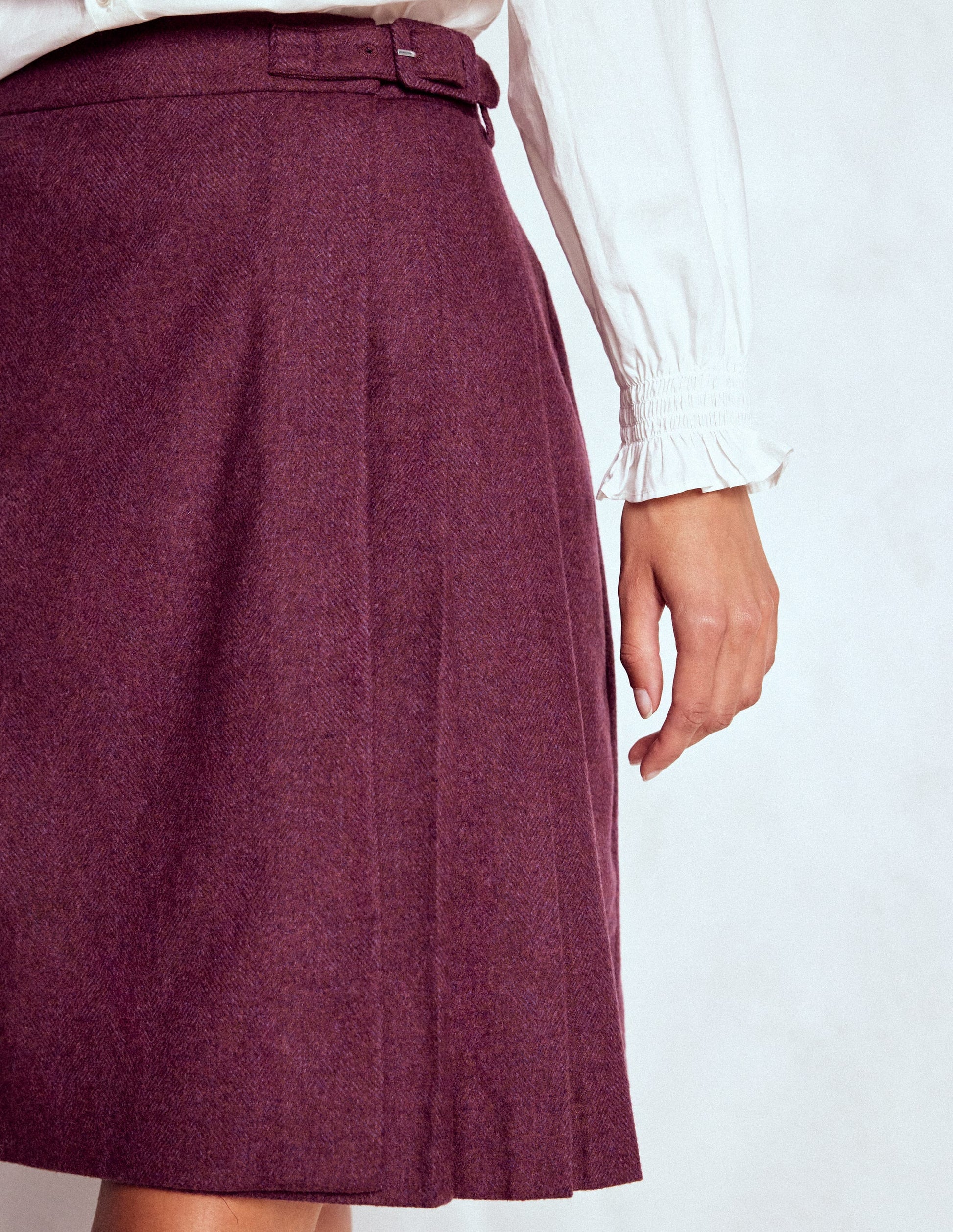 Helen Wool Kilt Skirt-Maroon and Purple Herringbone-2