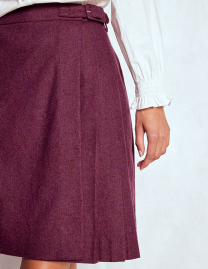 Helen Wool Kilt Skirt-Maroon and Purple Herringbone-2
