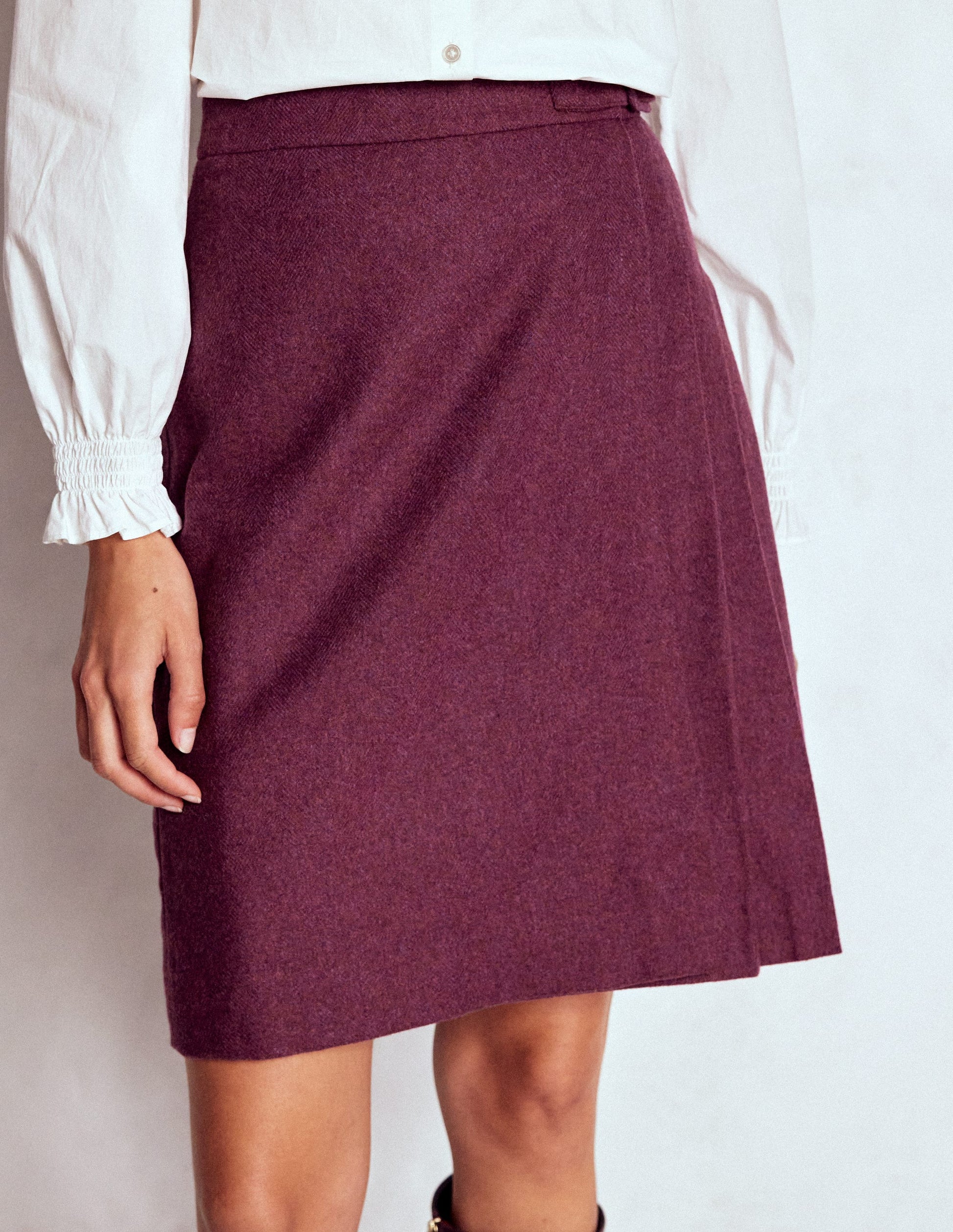 Helen Wool Kilt Skirt-Maroon and Purple Herringbone-4