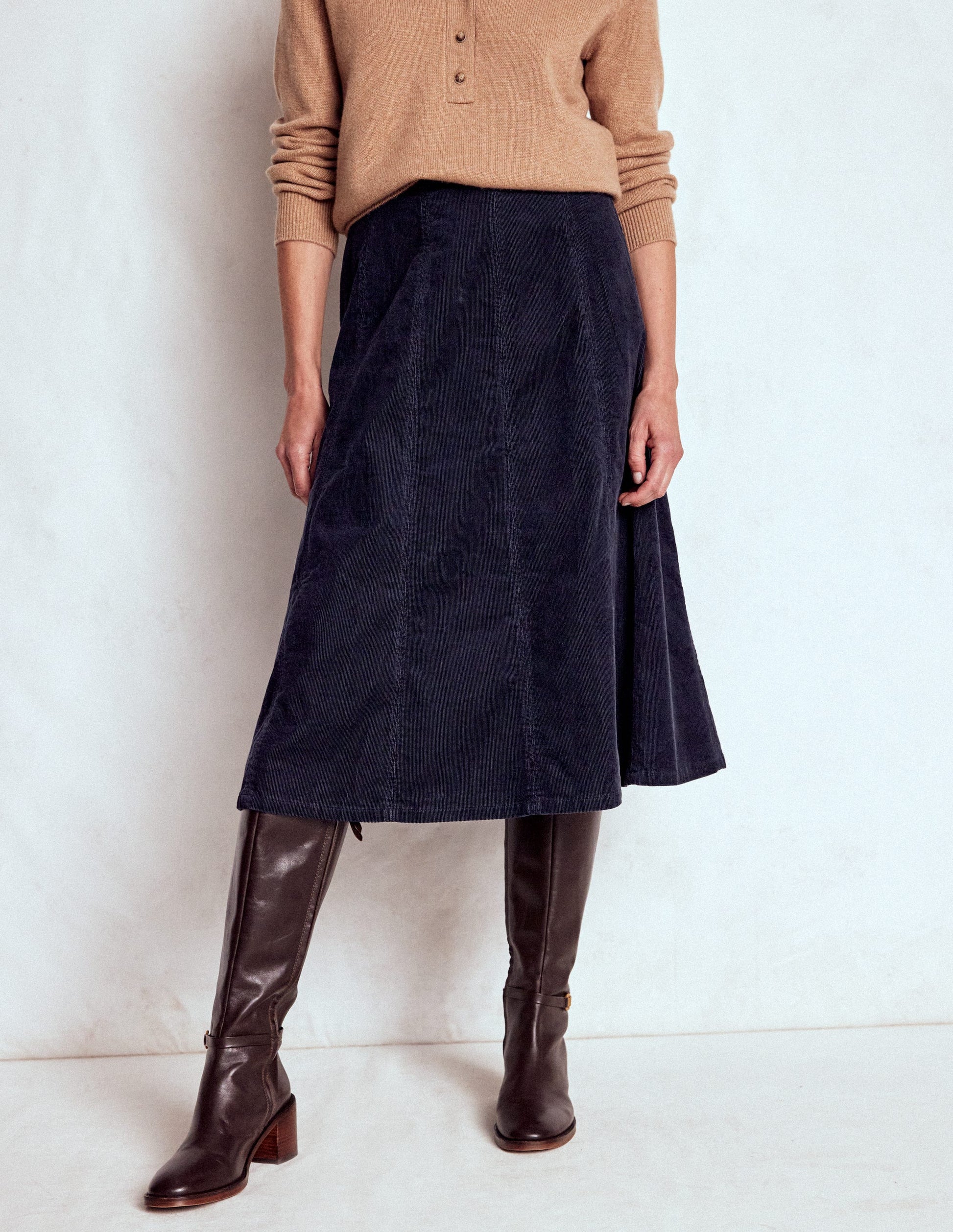 Joy Cord Midi Skirt-Navy-4