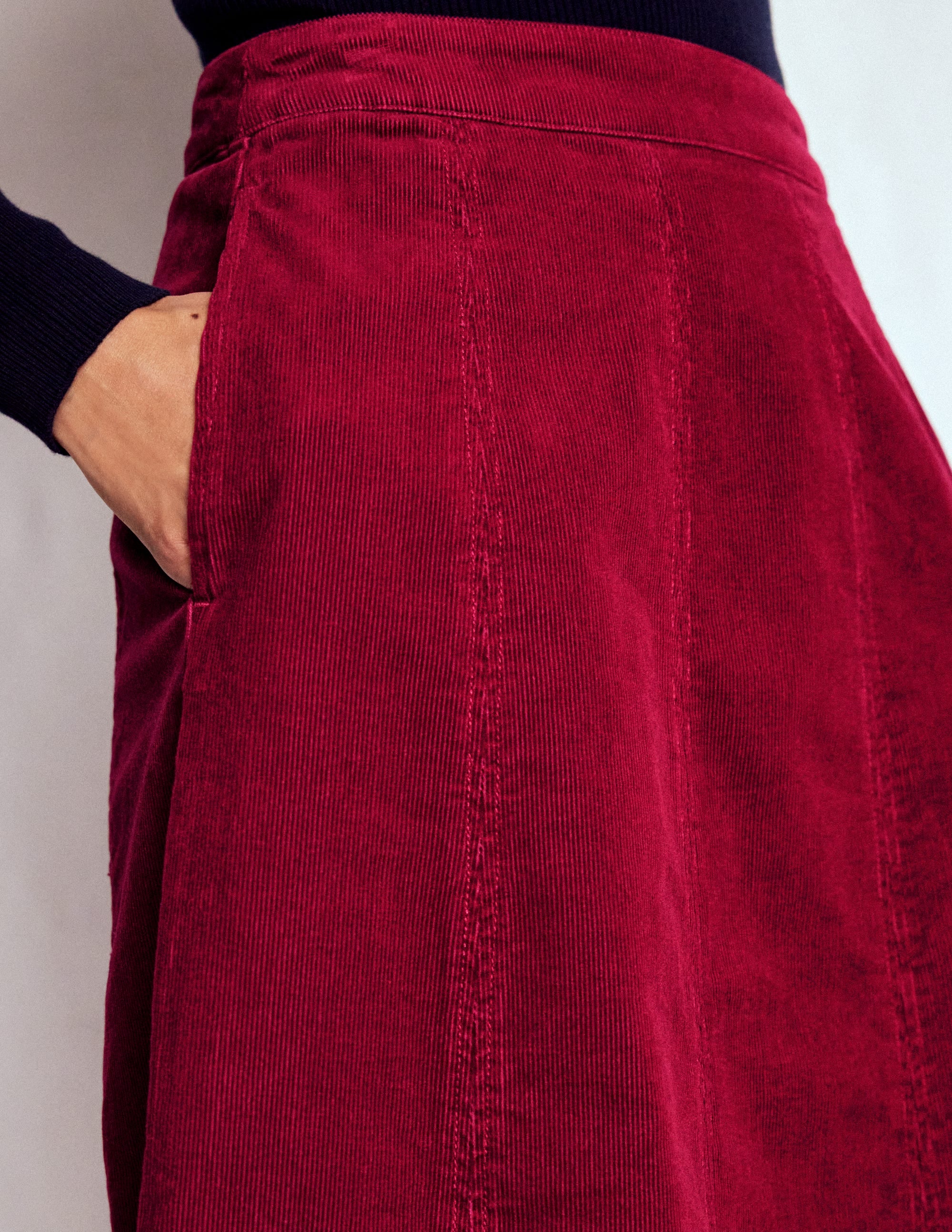 Joy Cord Midi Skirt-Burgundy Red - Image 2