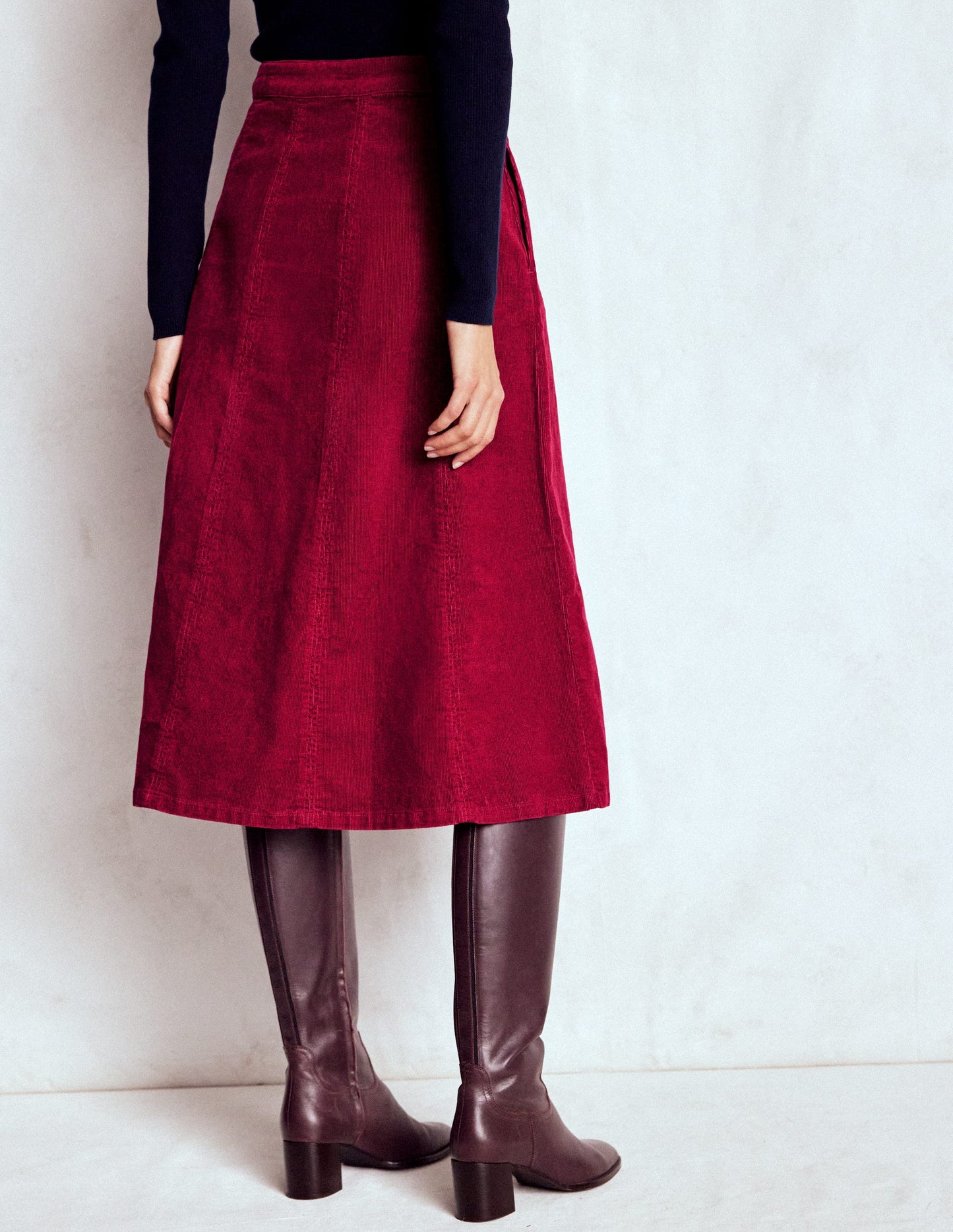 Joy Cord Midi Skirt-Burgundy Red