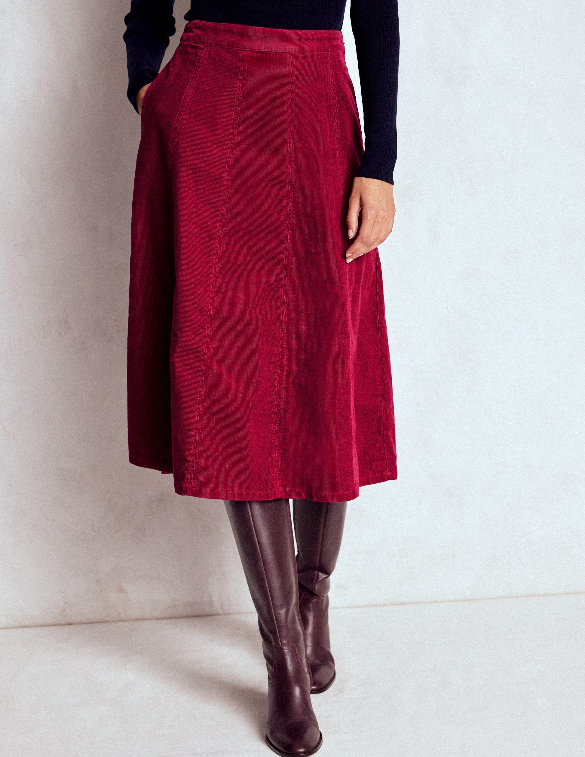 Joy Cord Midi Skirt-Burgundy Red-4