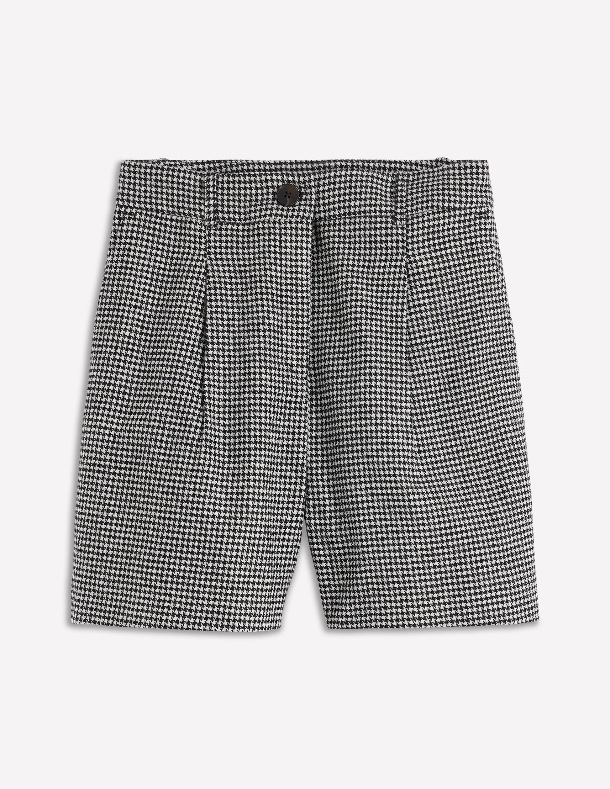 Wool Tailored Shorts-Black and Ivory Puppytooth-7