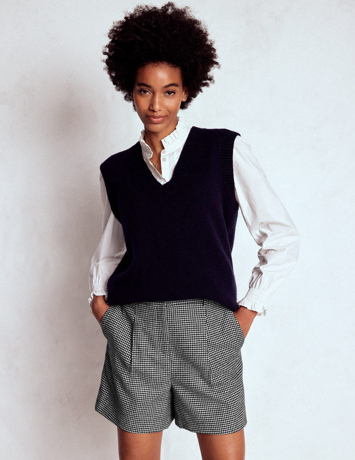 Wool Tailored Shorts-Black and Ivory Puppytooth