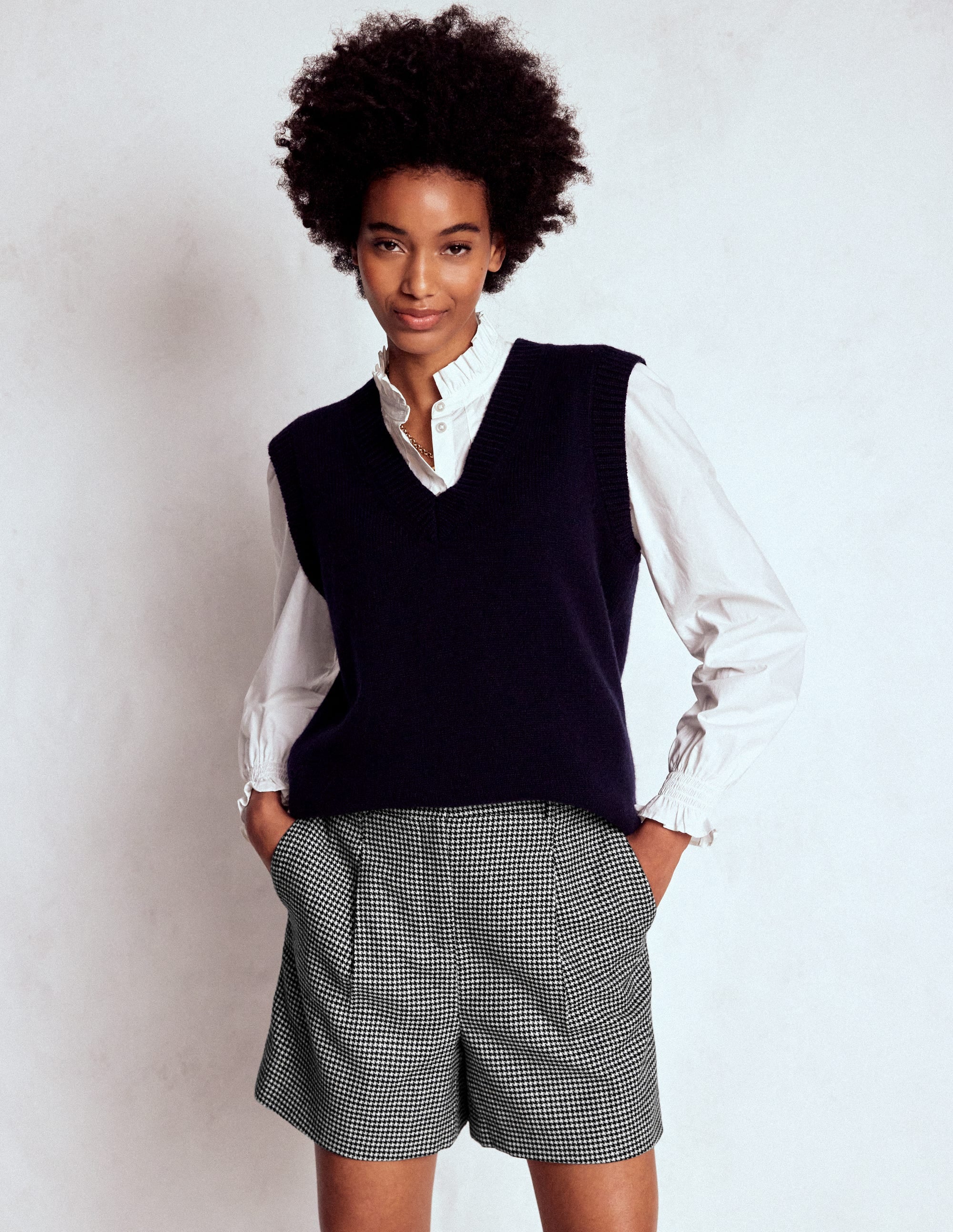 Wool Tailored Shorts-Black and Ivory Puppytooth - Image 1