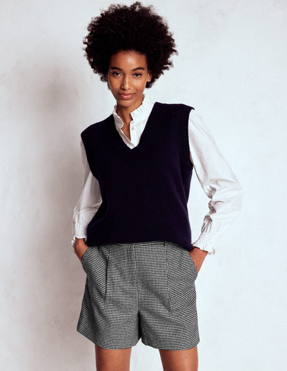 Wool Tailored Shorts-Black and Ivory Puppytooth-1